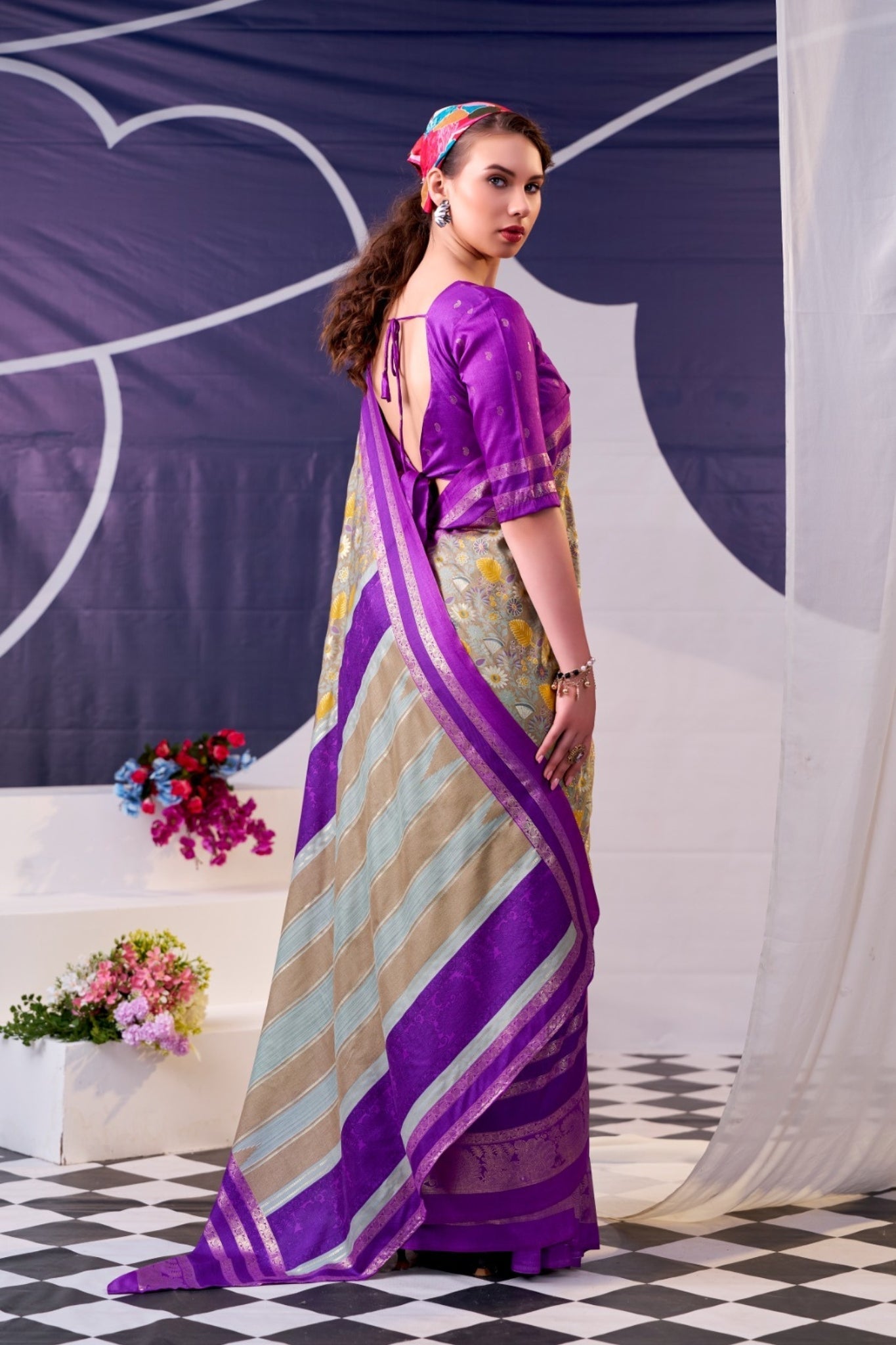Floral Woven Zari Border Festive Designer Saree for Women