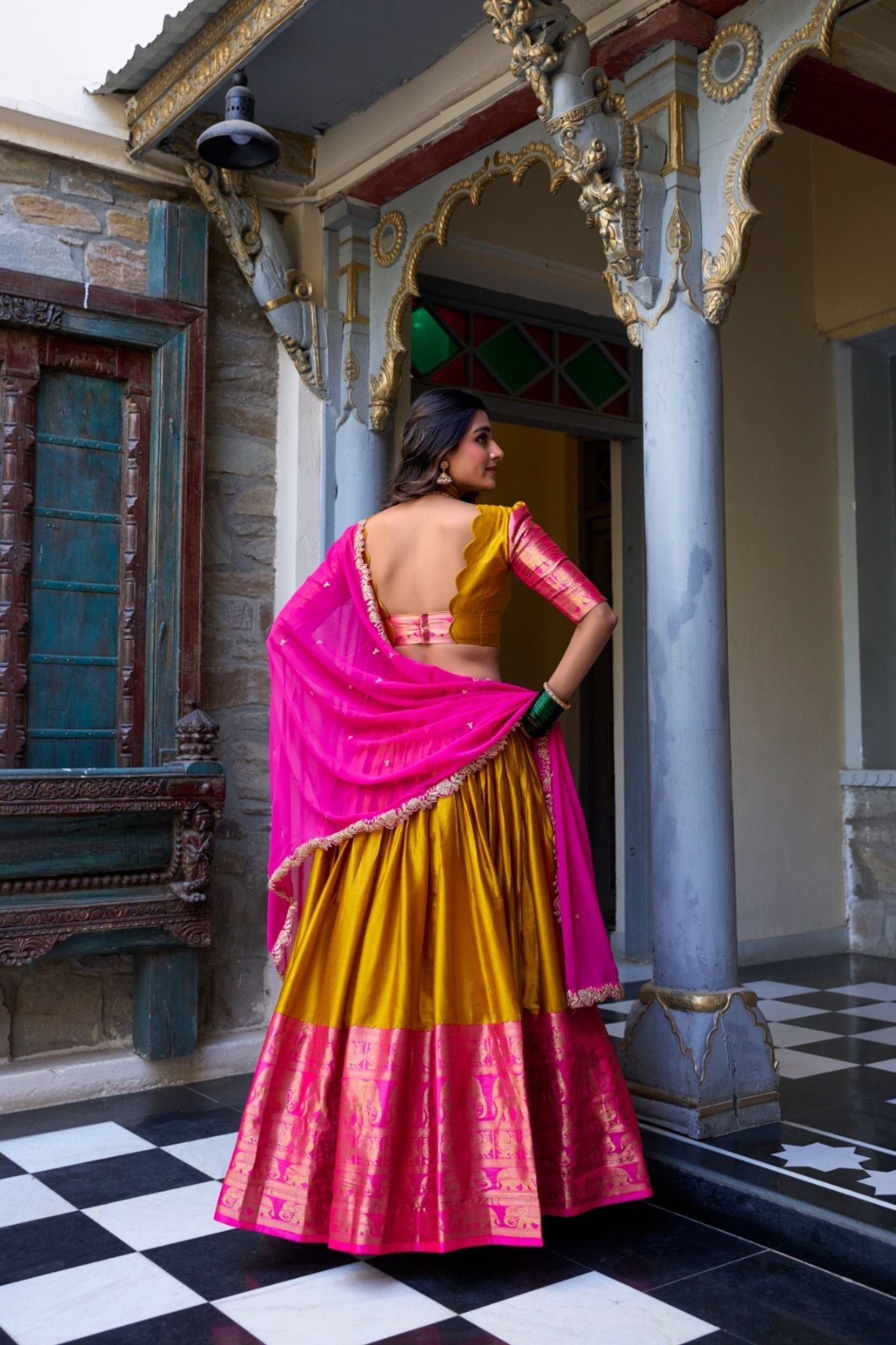 Red Tarika Narayan Pattu South Indian Lehenga Set