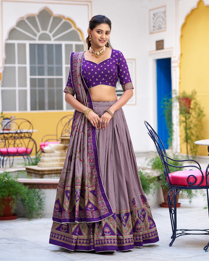 Purple Tasar Silk Printed Sparkle Designer Lehenga Choli Set