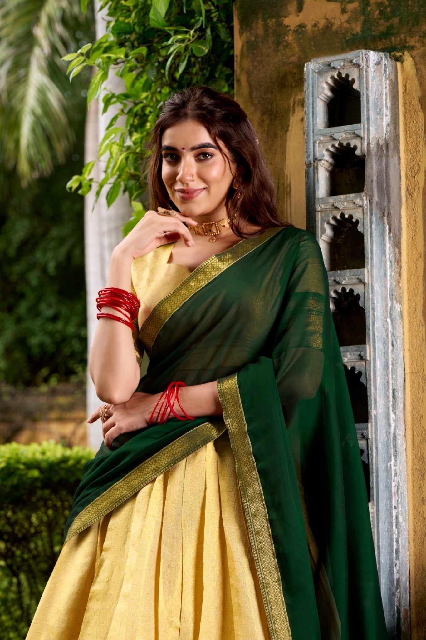 Green The Royal Kanchipuram Zari Weave Half Saree