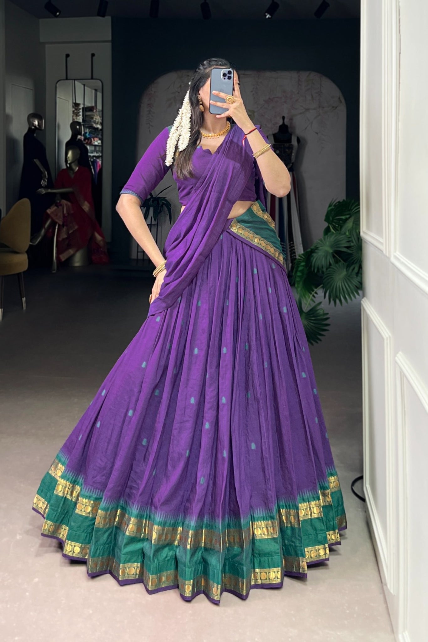 Maroon Pure Chanderi Zari Weaving Work South Indian Lehenga Choli