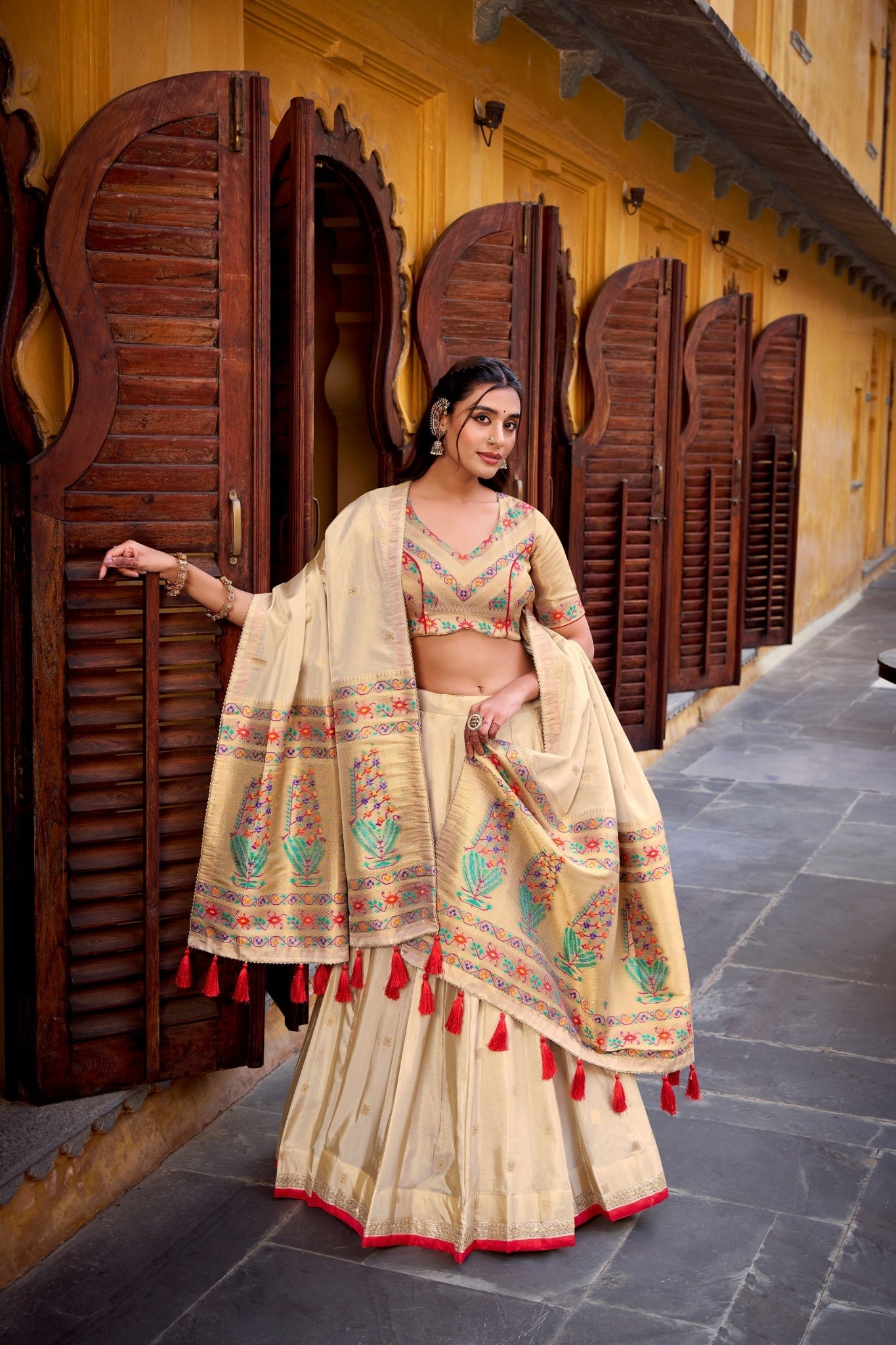 Red Designer Paithani Zari Weaving Shimmer Lehenga Choli With Dupatta