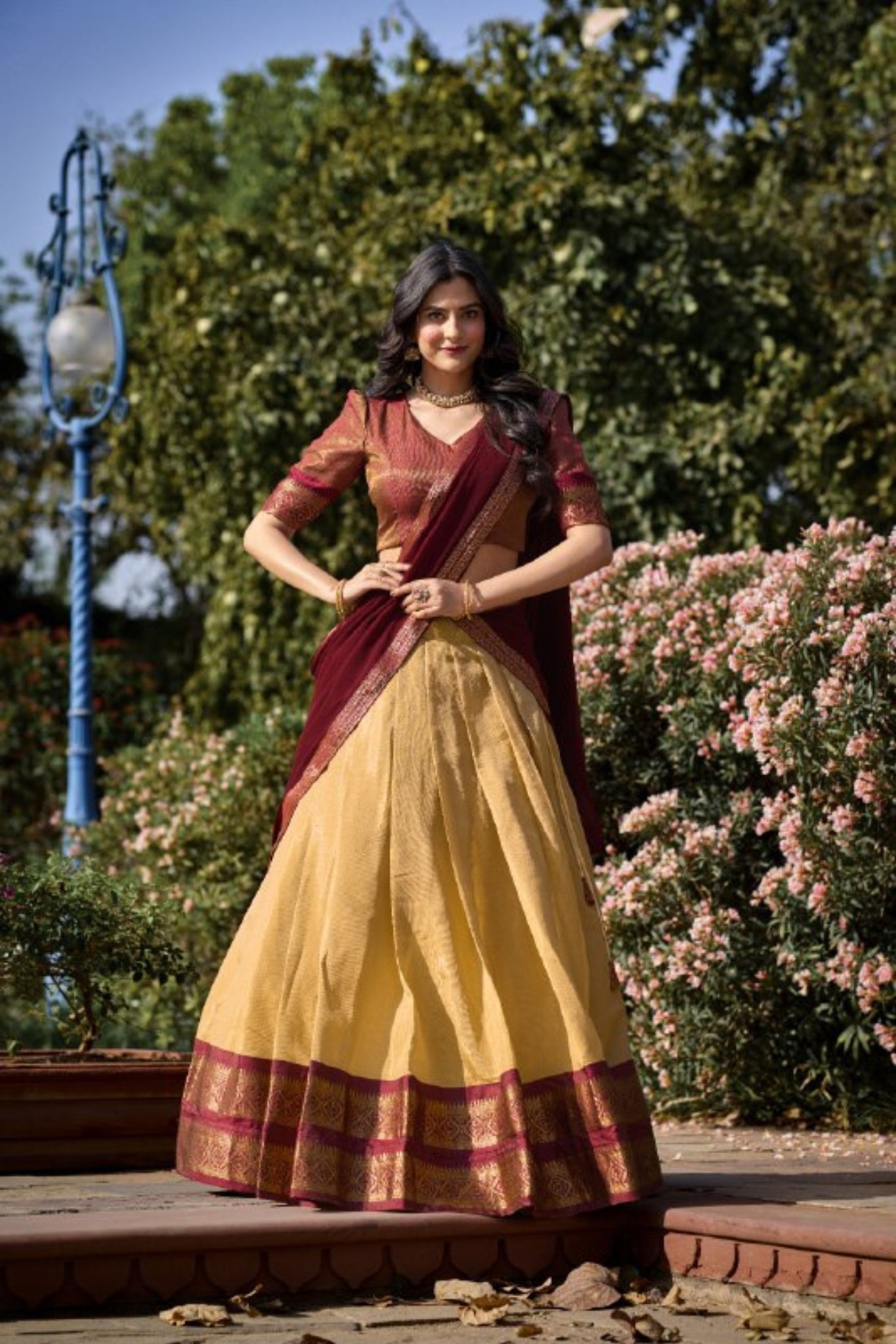 Cream Trending Kanchipuram Silk Designer Lehenga Choli