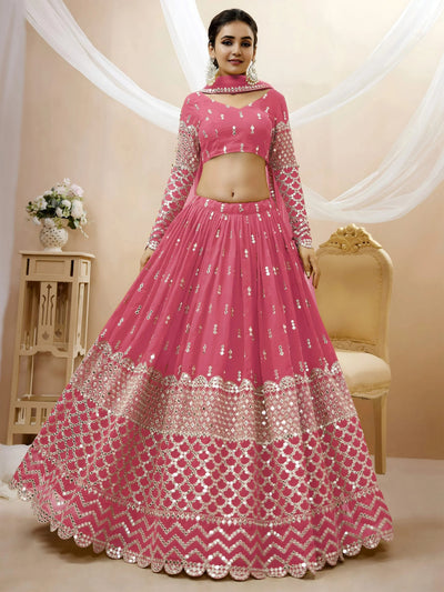 Pink Sequins Georgette Engagement Lehenga Choli Occasion Wear