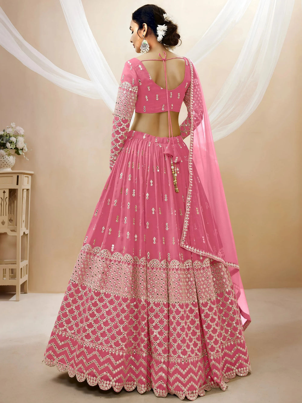 Pink Sequins Georgette Engagement Lehenga Choli Occasion Wear