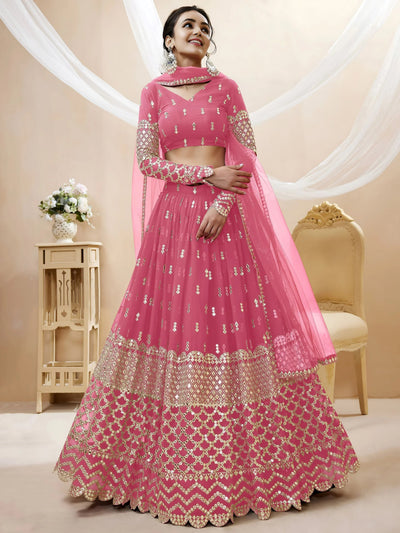Pink Sequins Georgette Engagement Lehenga Choli Occasion Wear