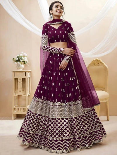 Wine Sequins Georgette Sangeet Lehenga Choli for Women