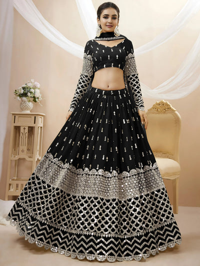 Seductive Black Zari Work Georgette Reception Lehenga Choli for Ladies