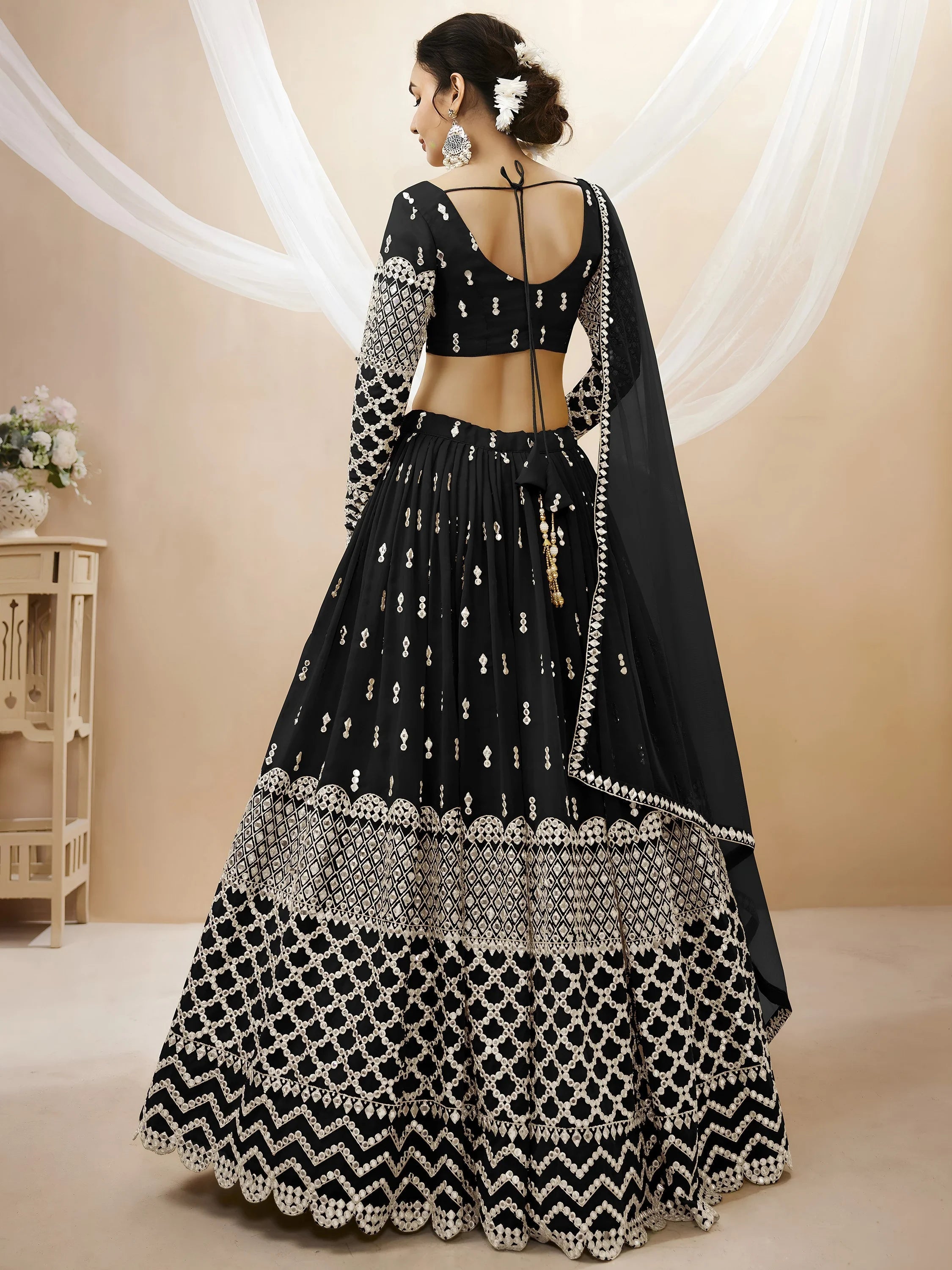 Seductive Black Zari Work Georgette Reception Lehenga Choli for Ladies