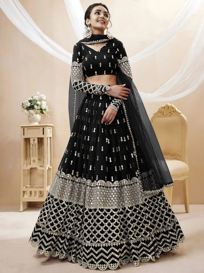 Seductive Black Zari Work Georgette Reception Lehenga Choli for Ladies