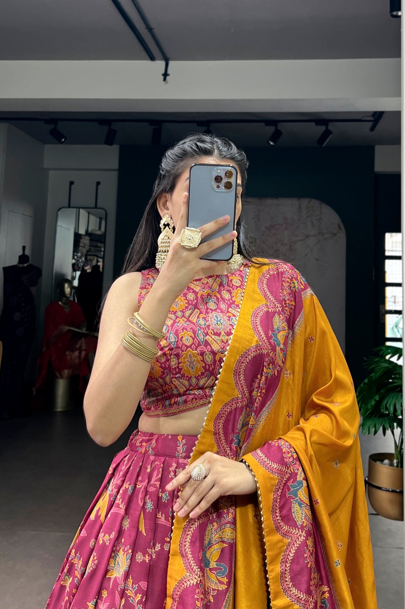 Attractive Tassar Silk Printed Lehenga Choli Set - Zimonza