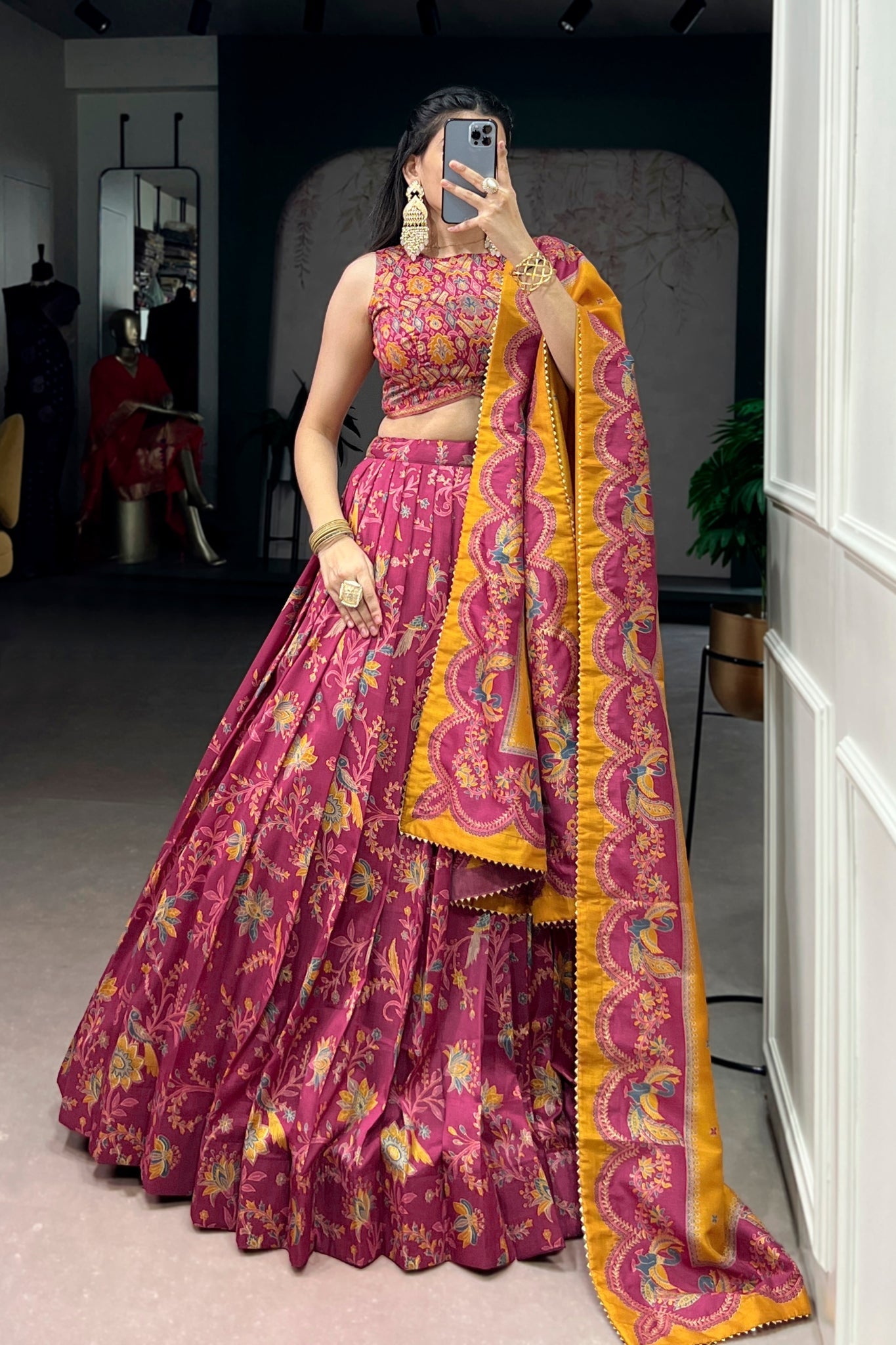 Attractive Tassar Silk Printed Lehenga Choli Set - Zimonza