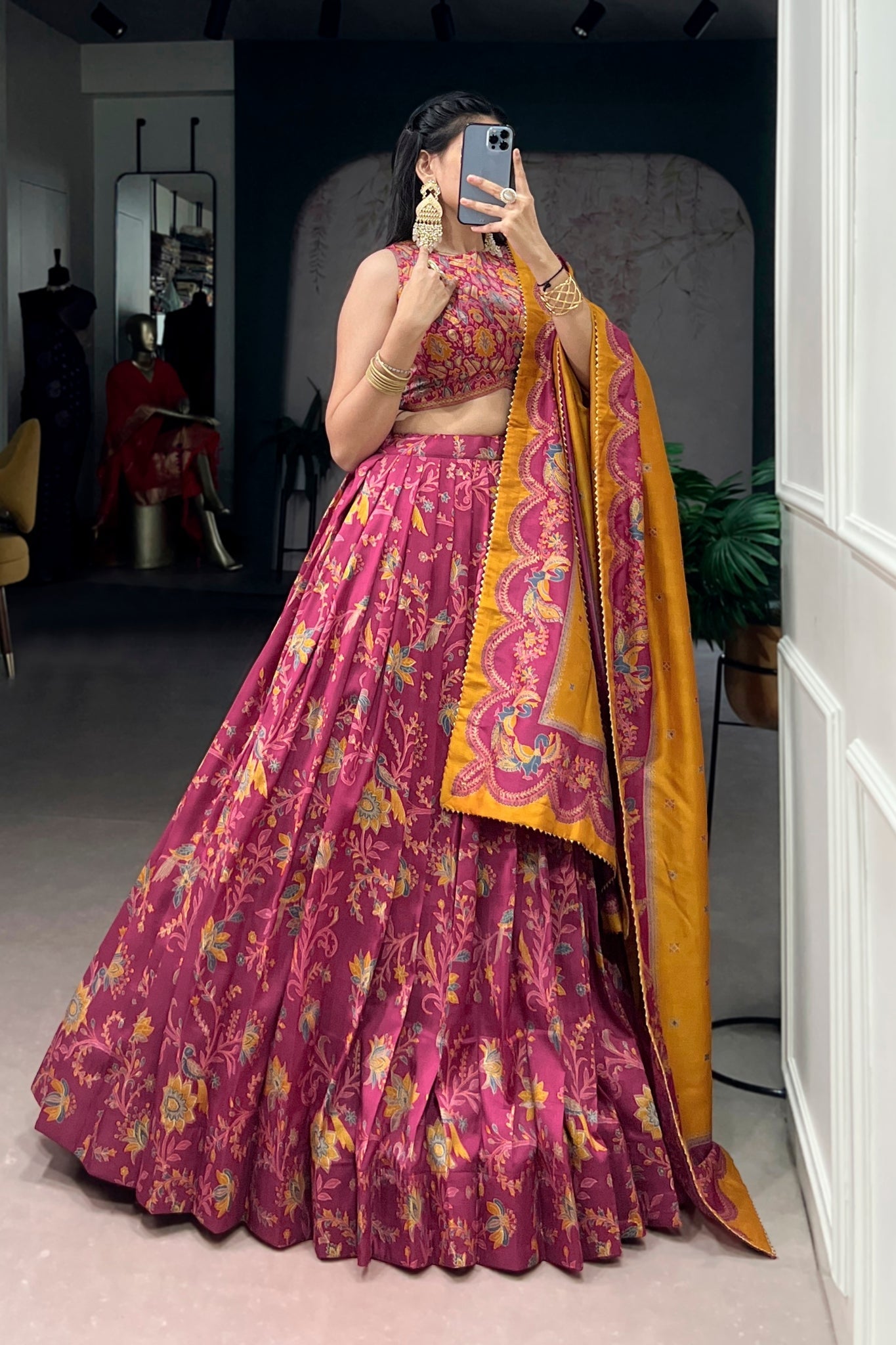 Attractive Tassar Silk Printed Lehenga Choli Set - Zimonza