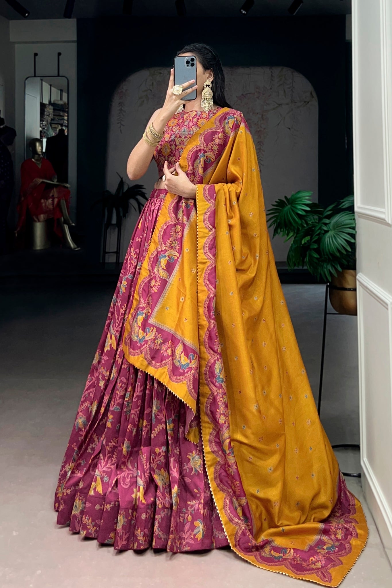 Attractive Tassar Silk Printed Lehenga Choli Set - Zimonza