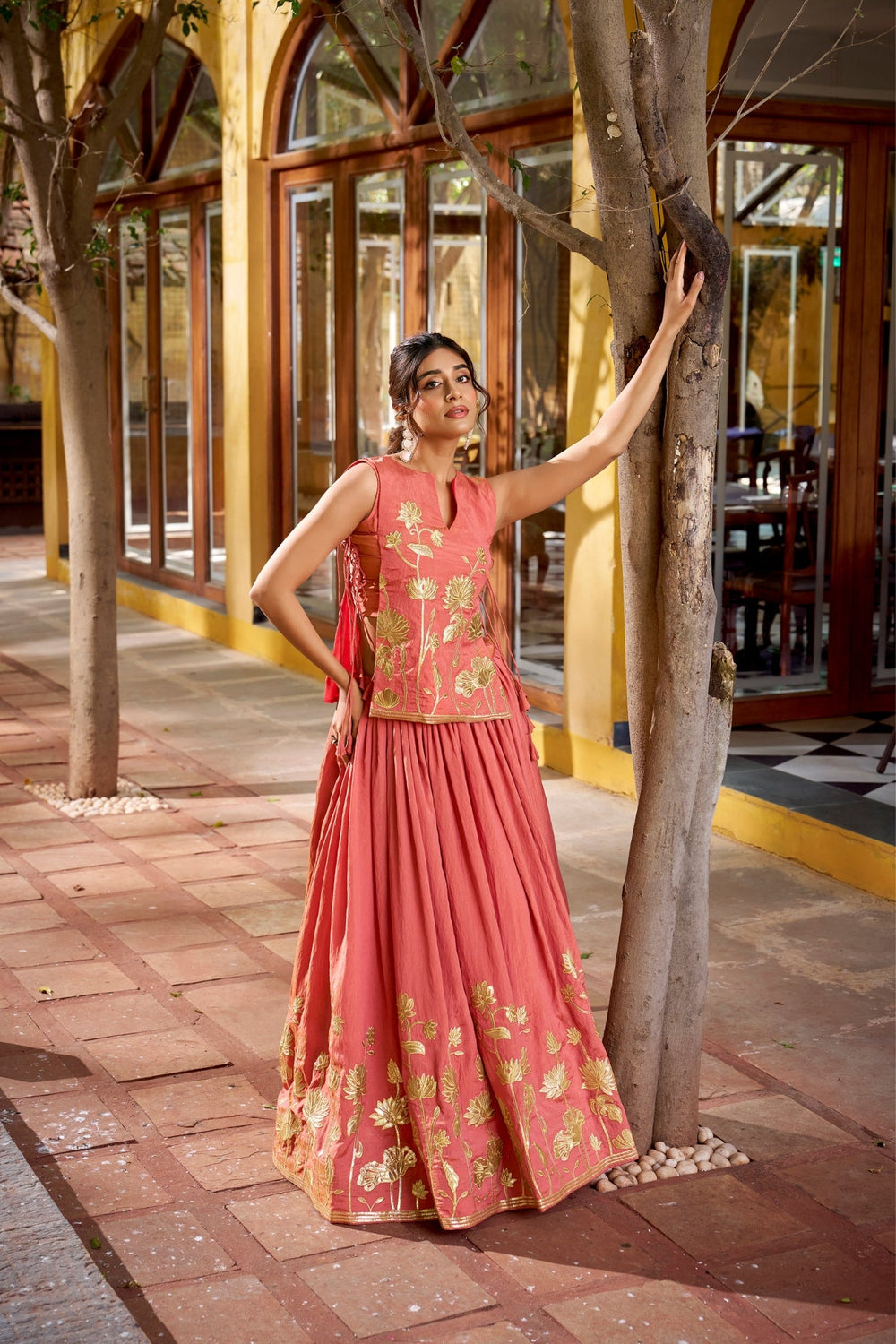 Salmon Pure Shimmer Embroidered Lehenga Co-Ord Set