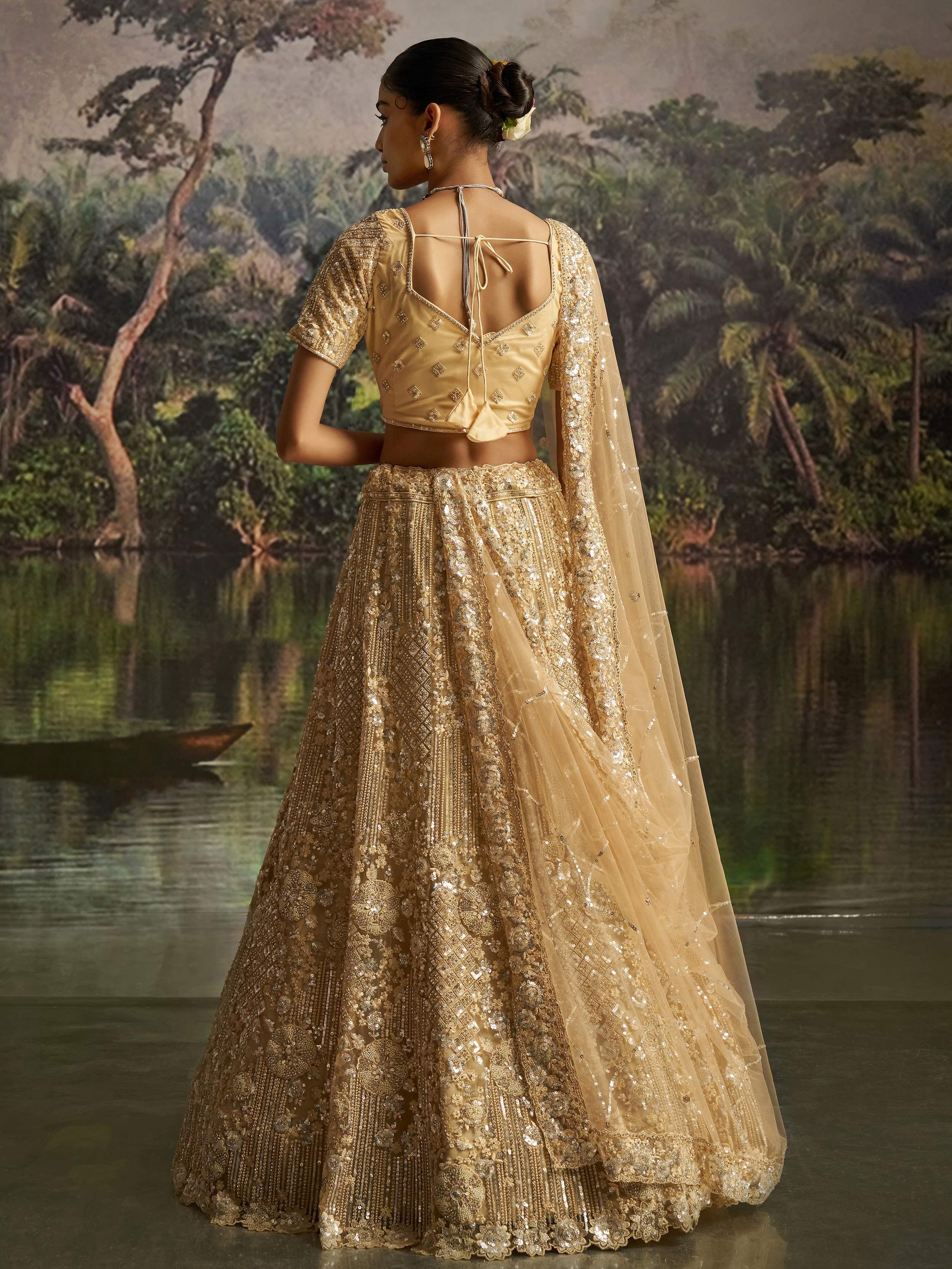 Cream Zarkan Work Wedding Wear Lehenga Choli With Dupatta for Women