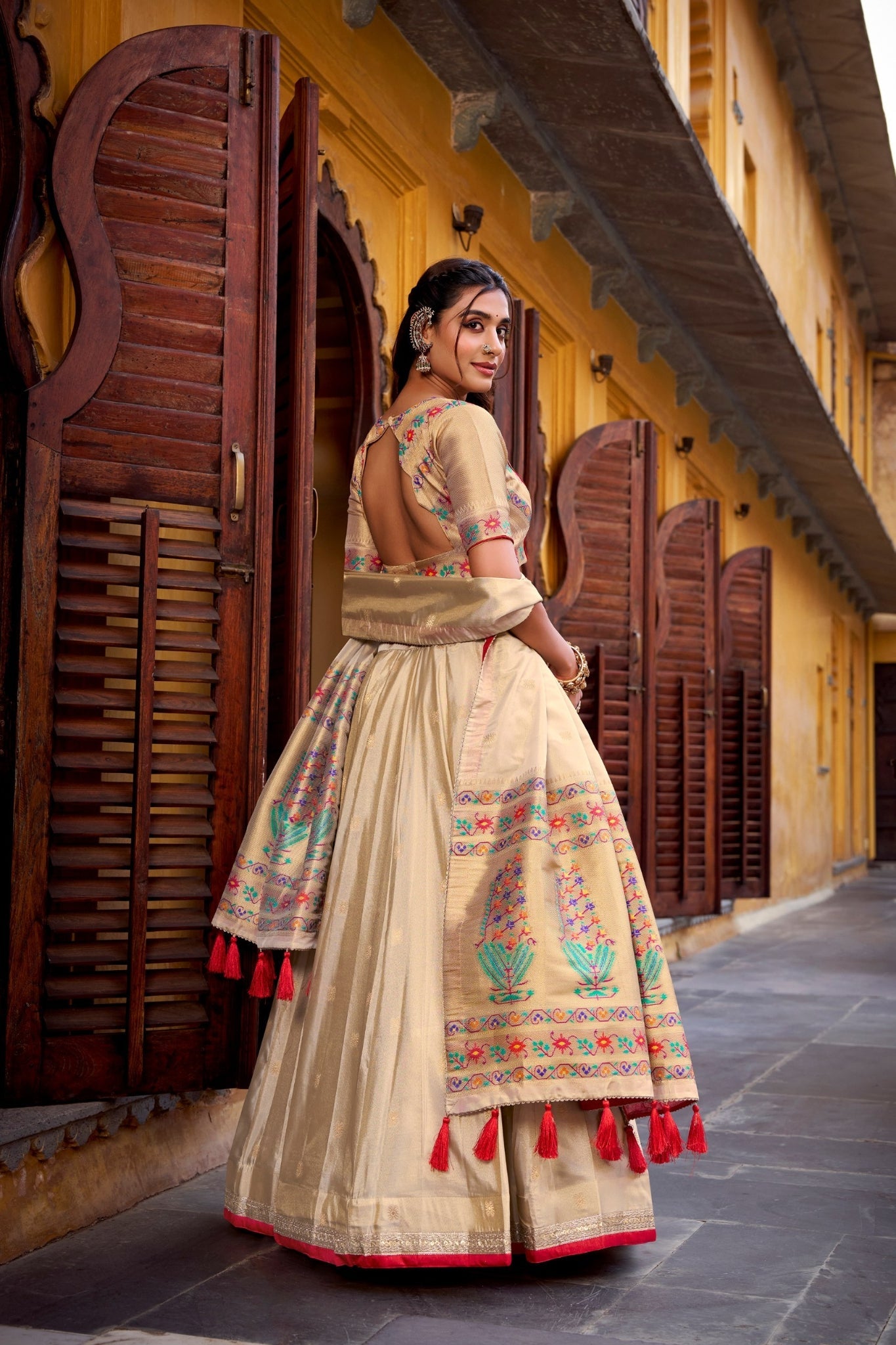 Red Designer Paithani Zari Weaving Shimmer Lehenga Choli With Dupatta
