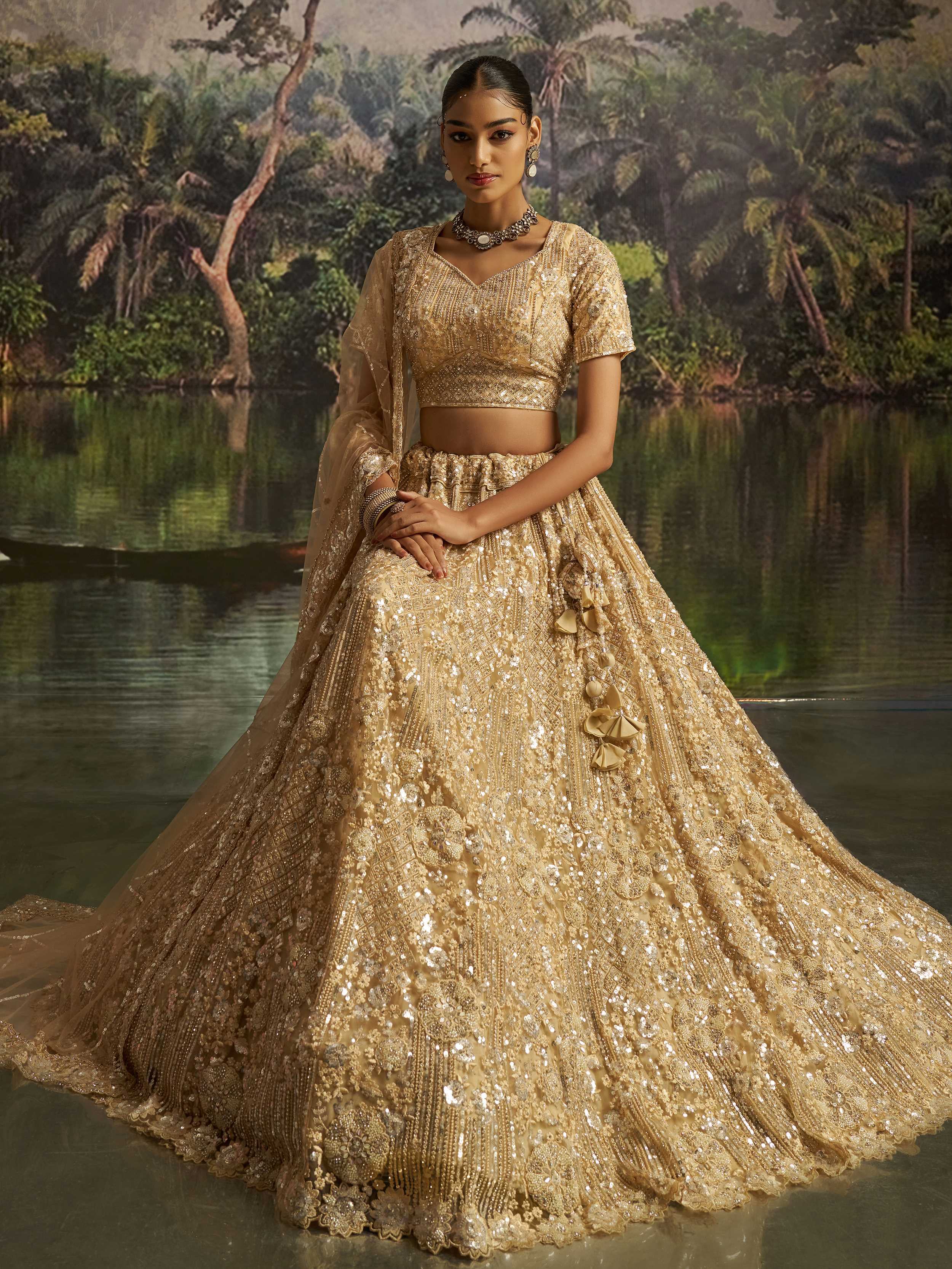 Cream Zarkan Work Wedding Wear Lehenga Choli With Dupatta for Women