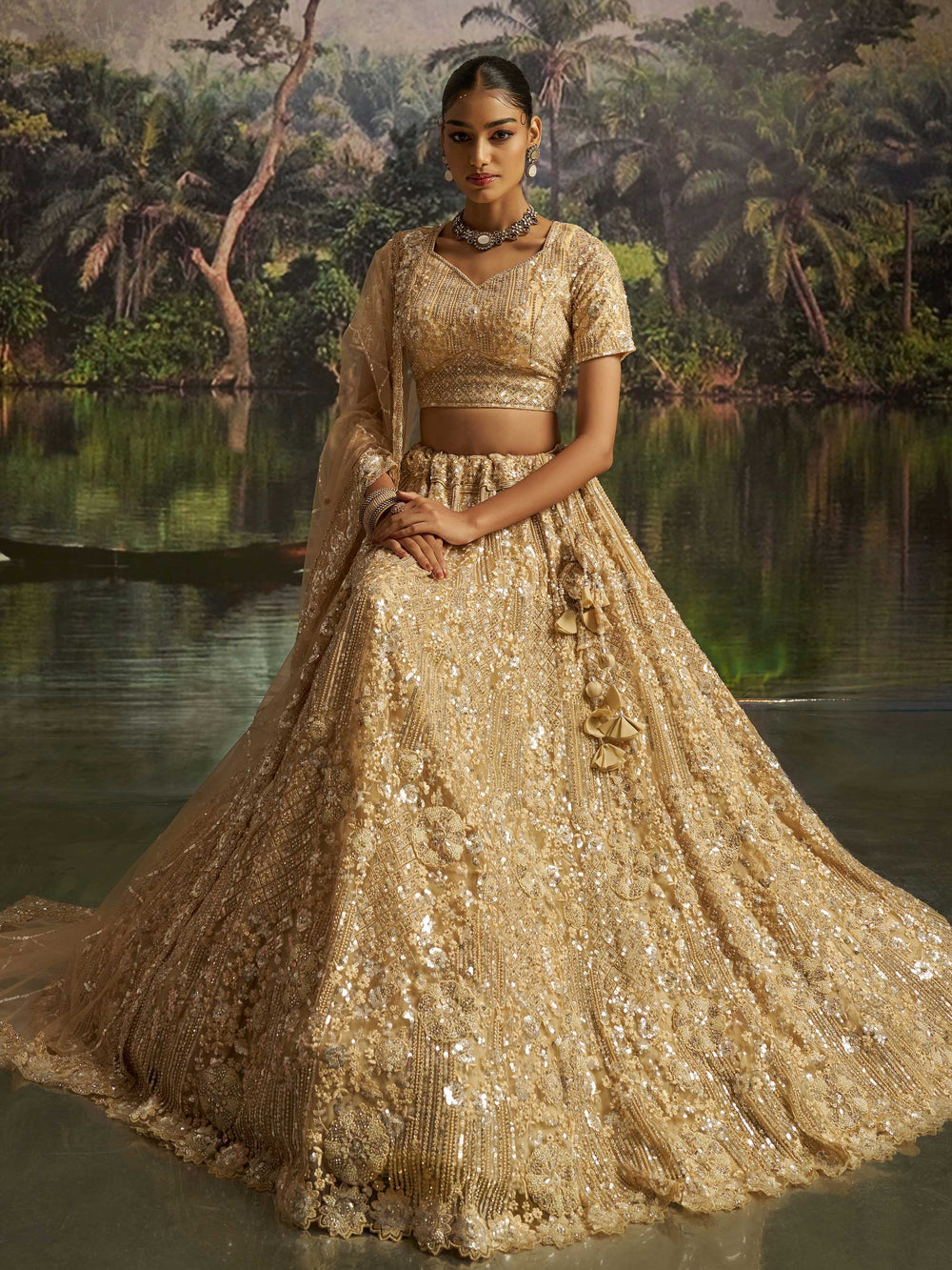 Cream Zarkan Work Wedding Wear Lehenga Choli With Dupatta for Women