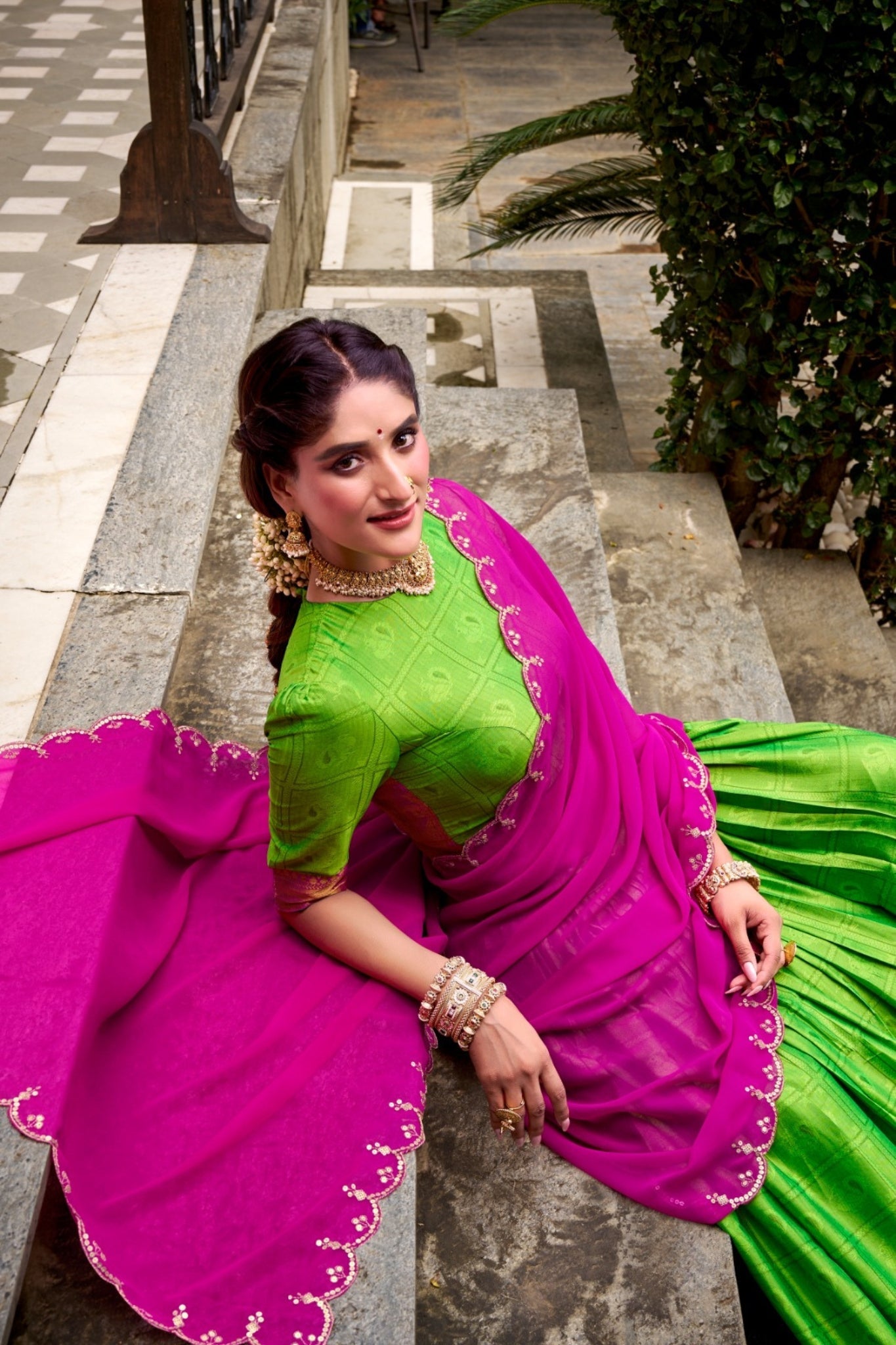 Parrot Green Poly Cotton Zari Weaving Work Beautiful Lehenga Choli
