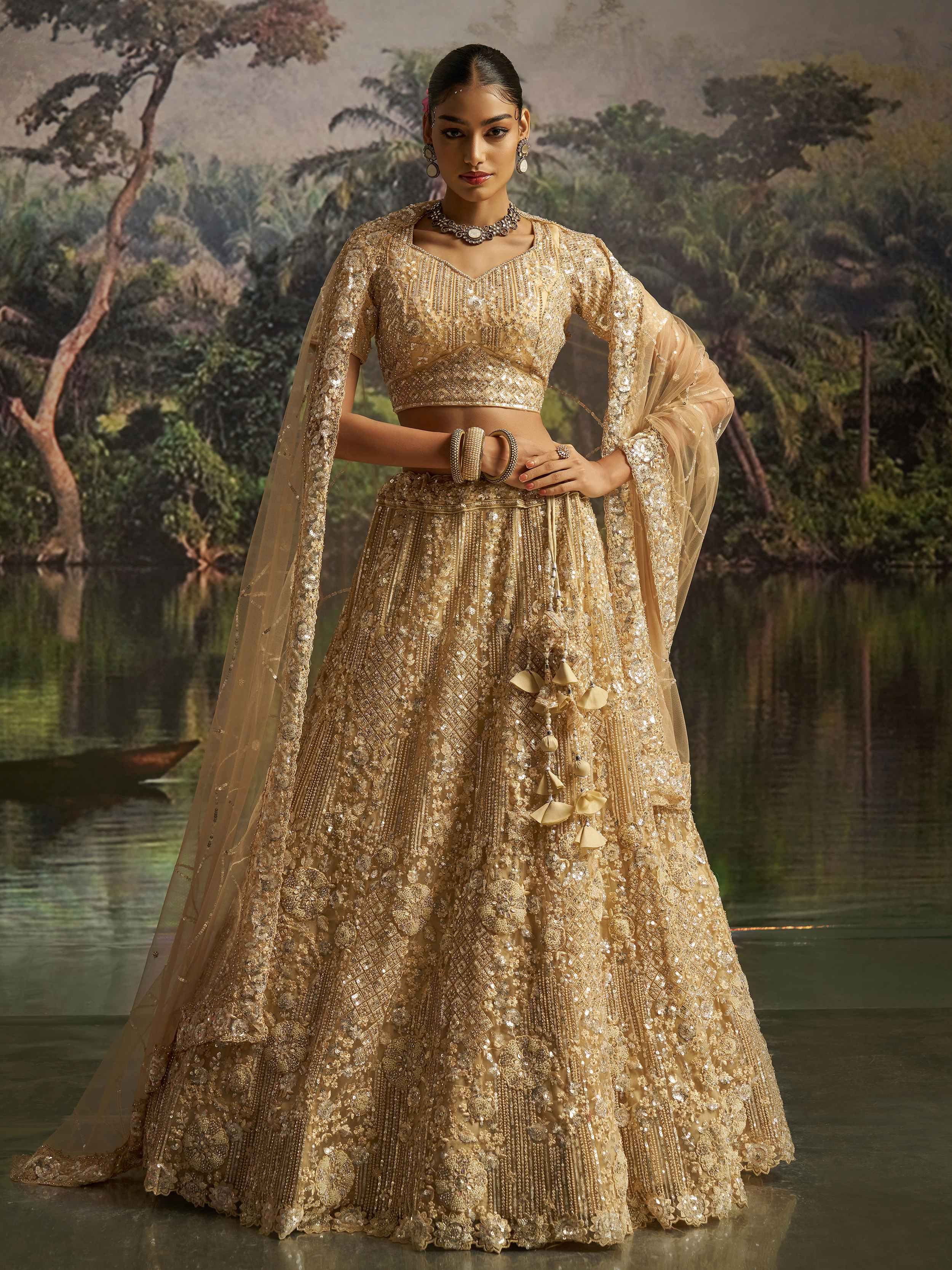 Cream Zarkan Work Wedding Wear Lehenga Choli With Dupatta for Women
