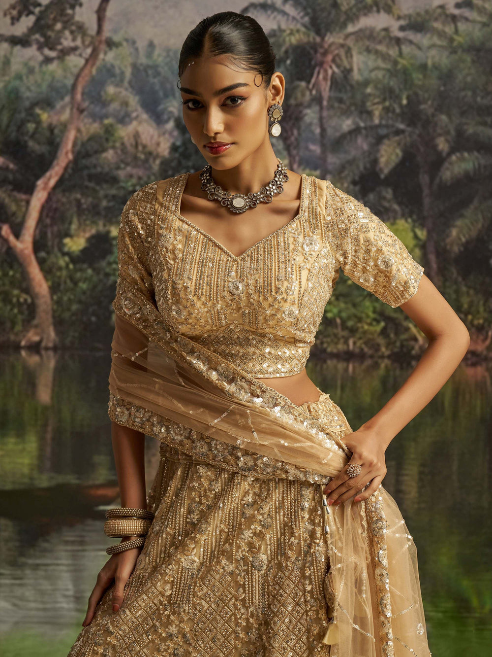 Cream Zarkan Work Wedding Wear Lehenga Choli With Dupatta for Women