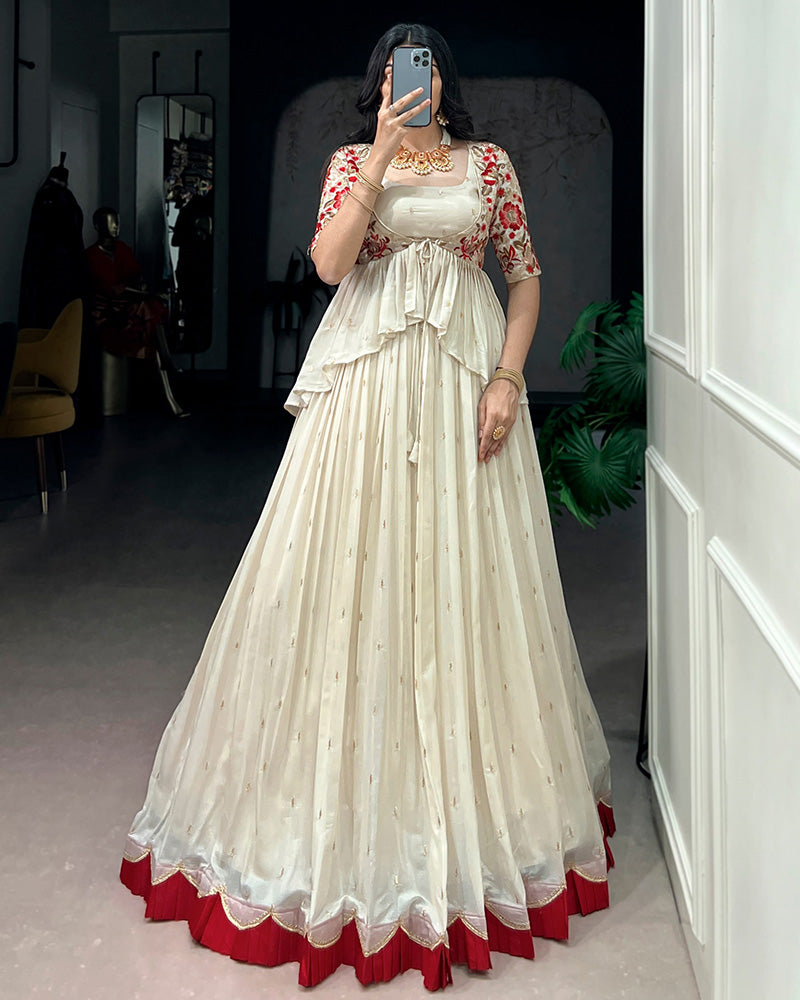 Off-White Chocolate Silk Embroidered Lehenga Choli for Women