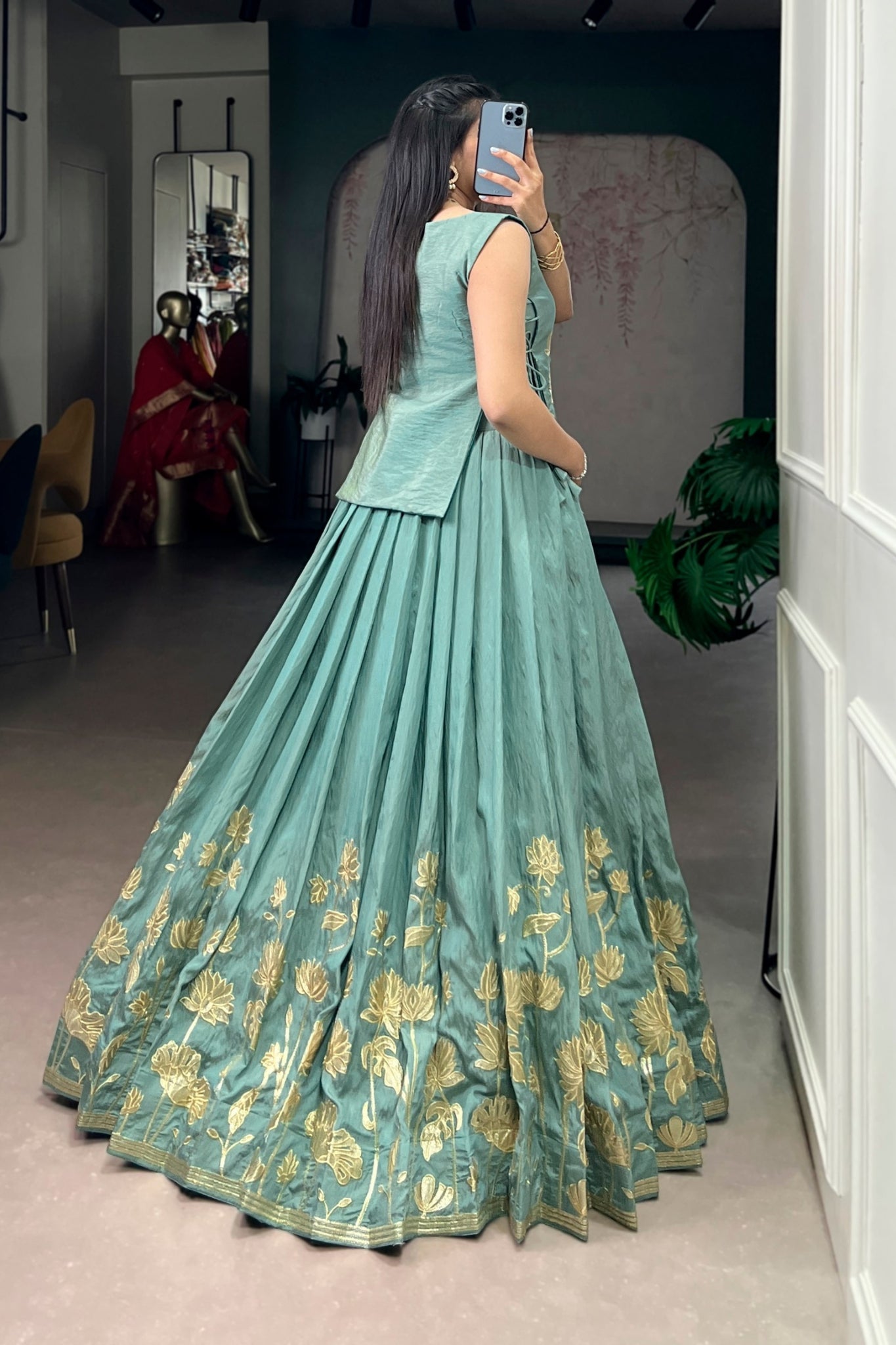 Sky Blue Pure Shimmer Embroidered Lehenga Co-Ord Set
