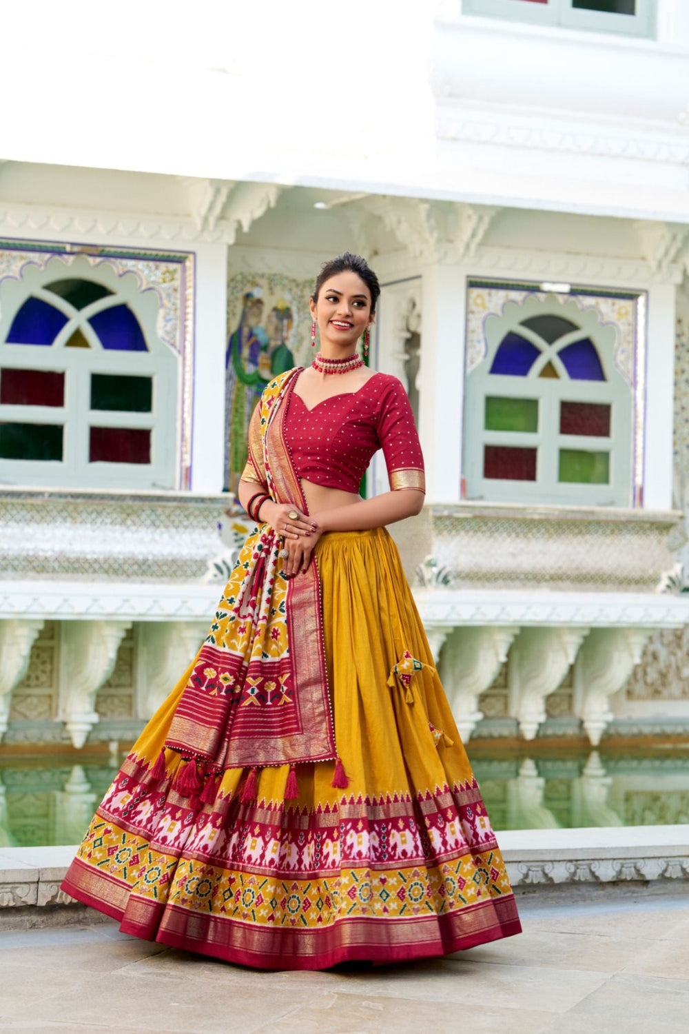 Maroon Tussar Silk Patola Printed With Foil Work Lehenga Choli
