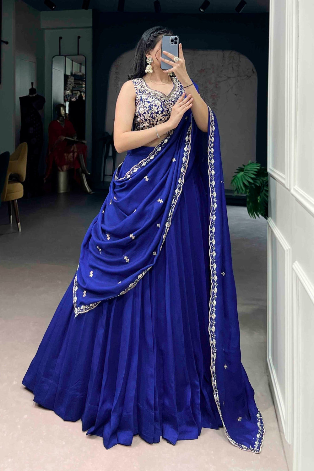 Royal Blue Kashmiri Heavy Embroidered Wedding Lehenga Choli for Women