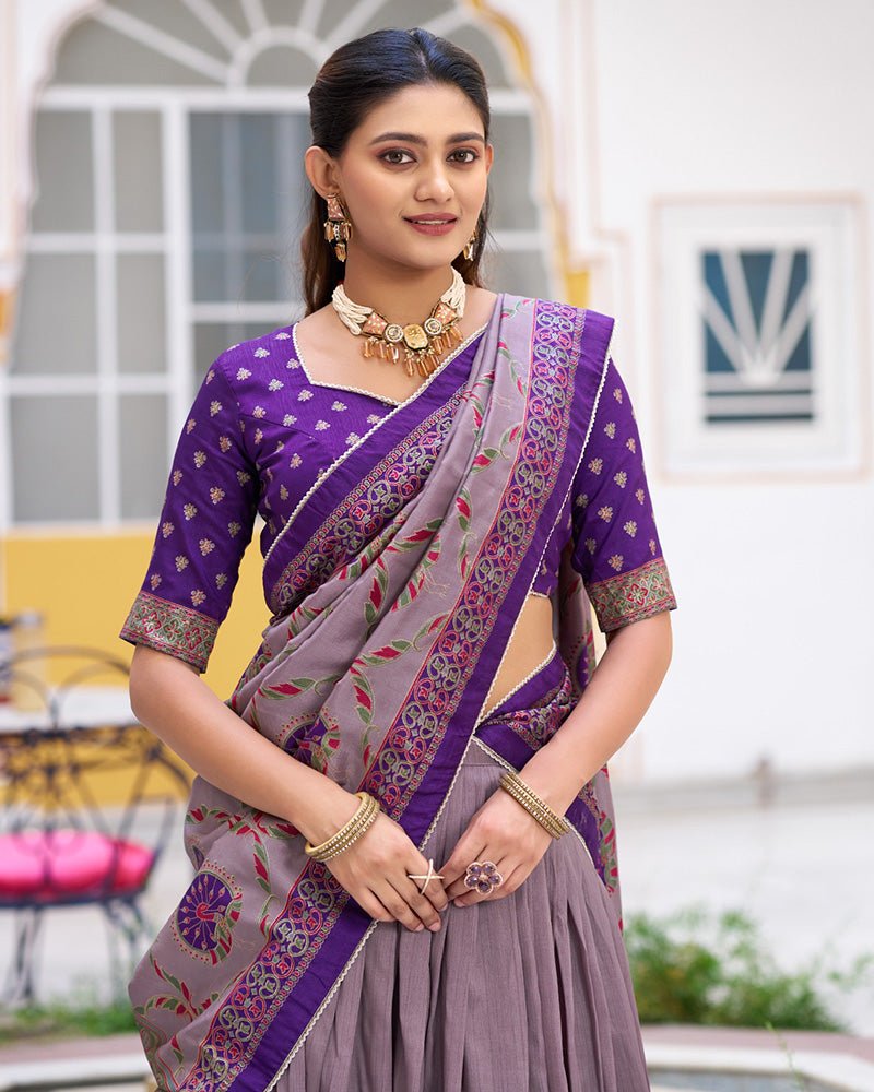 Tasar Silk Printed Sparkle Designer Lehenga Choli Set - Zimonza
