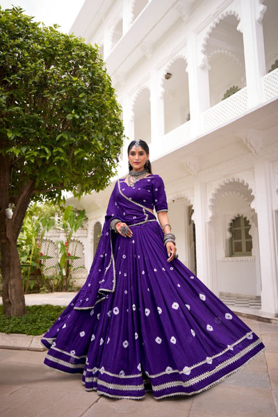 Purple Traditional Bandhej Print Pure Chanderi Beautiful lehenga Choli