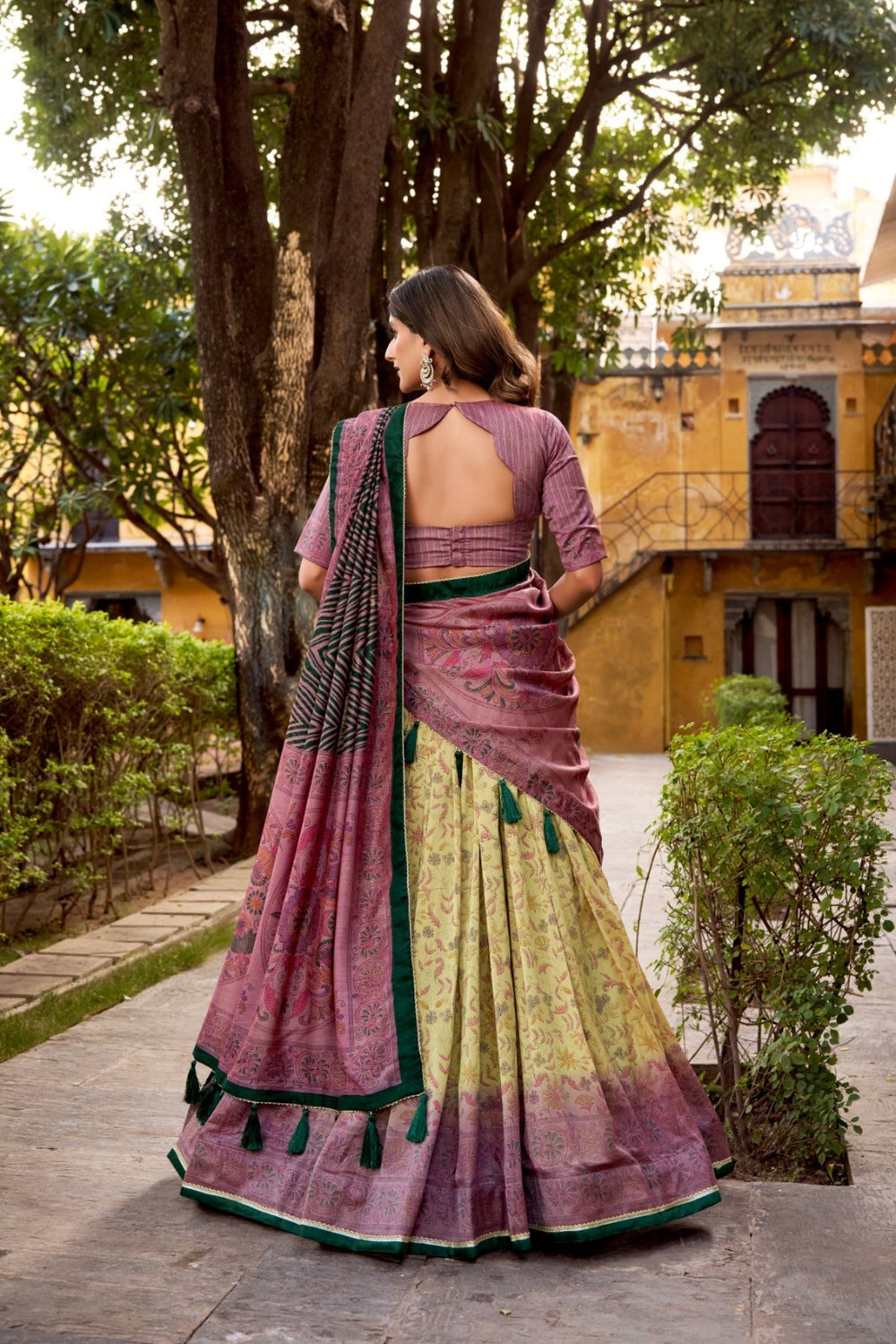 Mauve Heritage Inspired Vichitra Silk Printed Luxury Lehenga Set With Elegant Flare