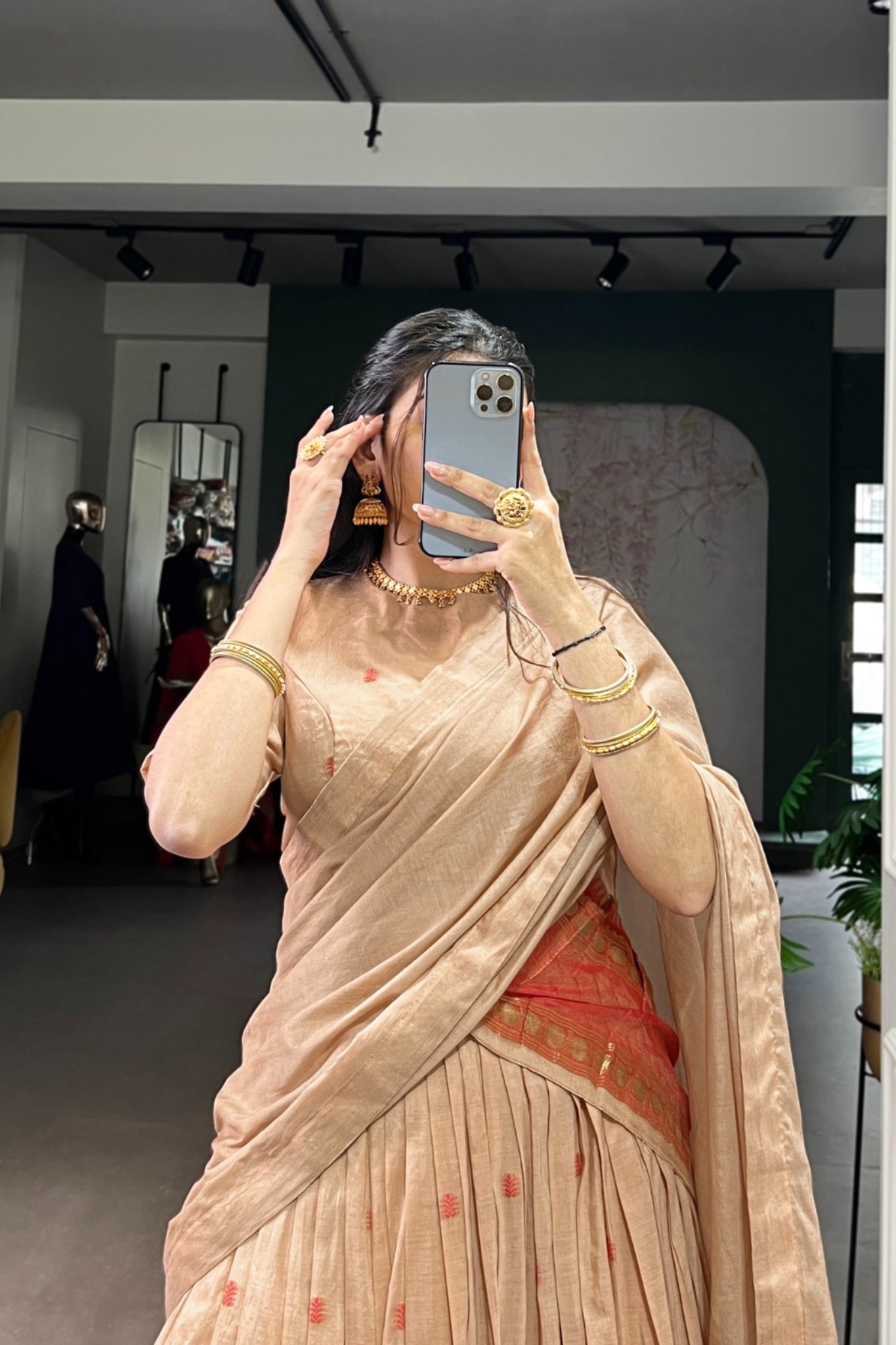 Parrot Green Pure Chanderi Zari Weaving Work South Indian Lehenga Choli