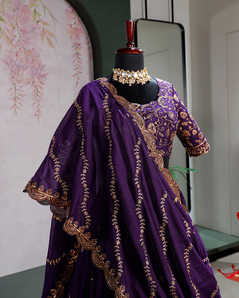 Purple Gorgeous Star Georgette Embroidered Lehenga Choli for Women
