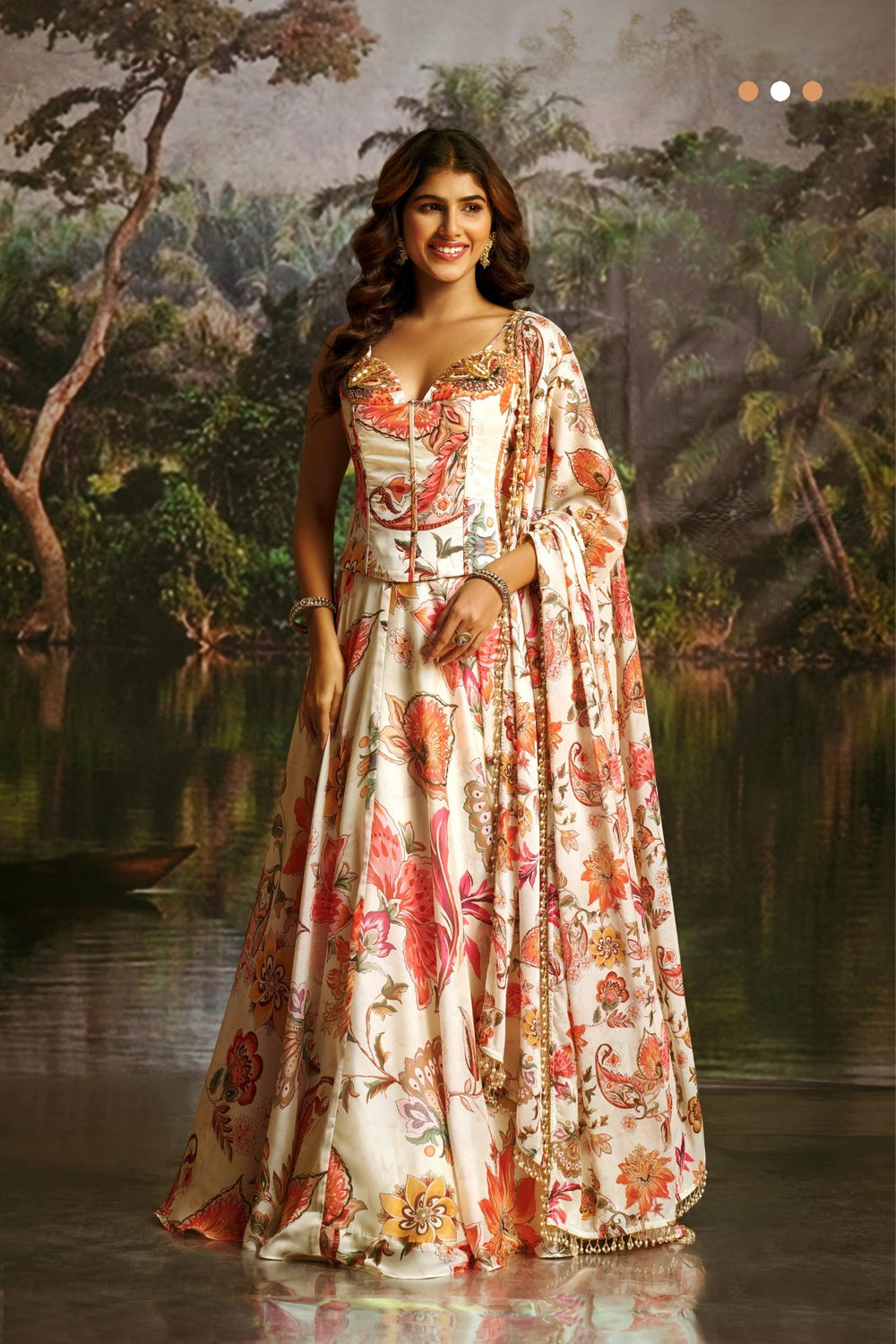 Off White Floral Handwork Corset Lehenga Choli for Women