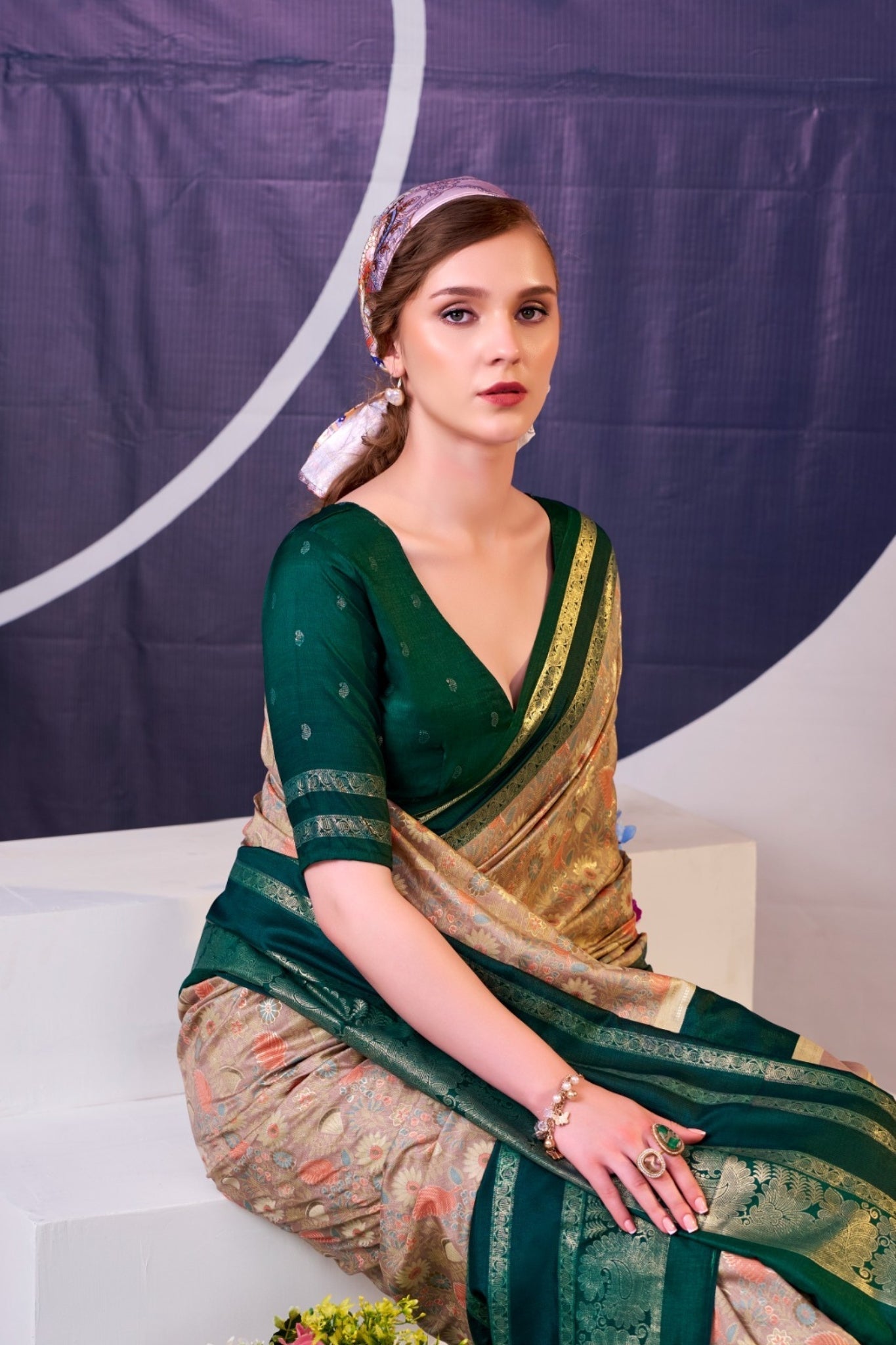 Floral Woven Zari Border Festive Designer Saree for Women