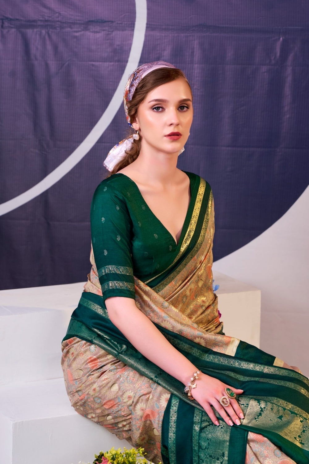 Floral Woven Zari Border Festive Designer Saree for Women