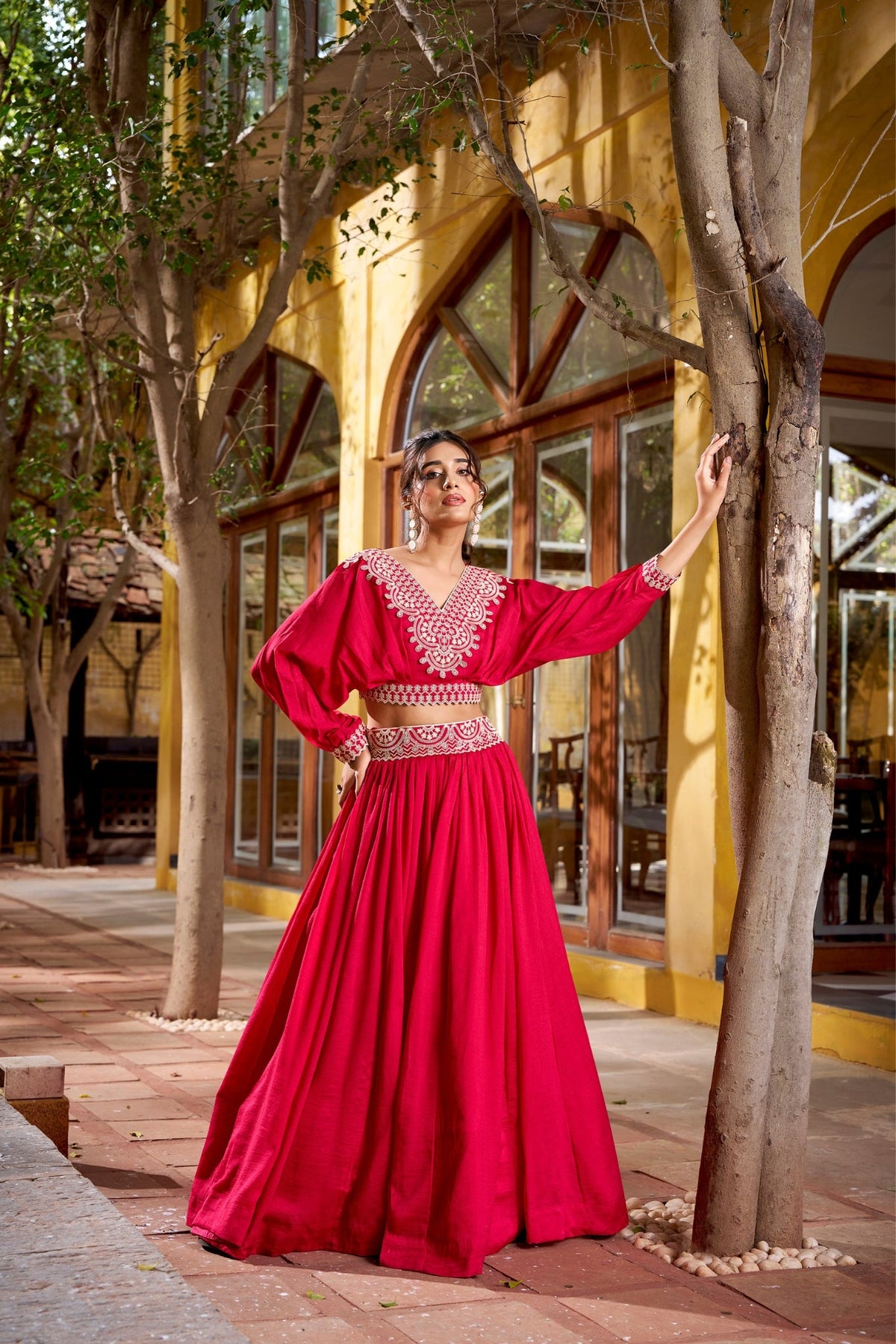 Pink Designer Vichitra Silk Thread Embroidered Lehenga Co Ord Set
