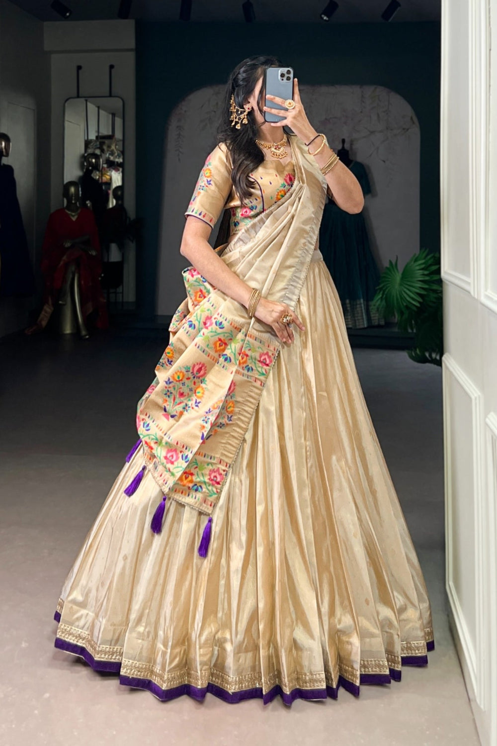 Red Designer Paithani Zari Weaving Shimmer Lehenga Choli With Dupatta