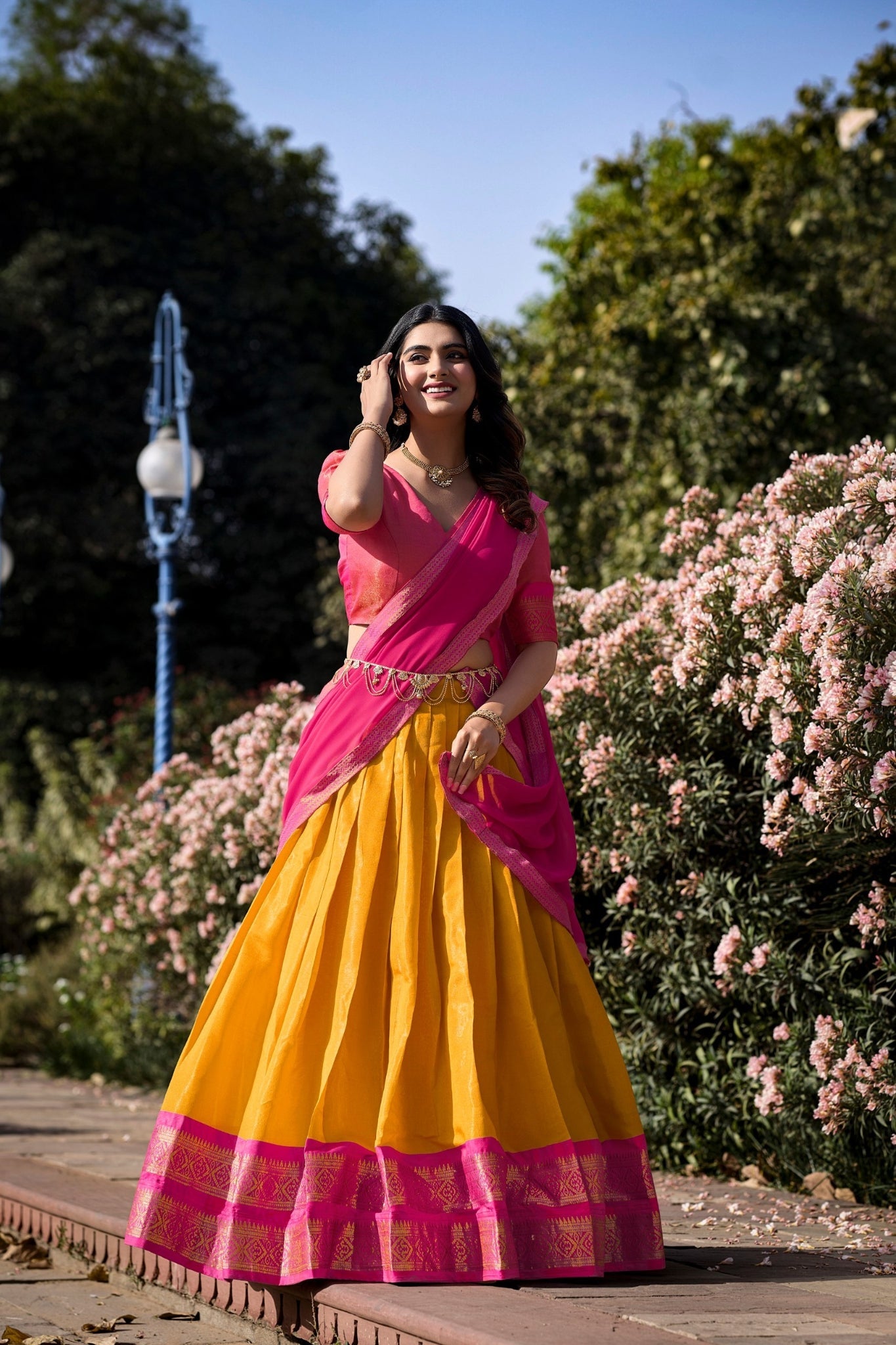 Mustard Trending Kanchipuram Silk Designer Lehenga Choli