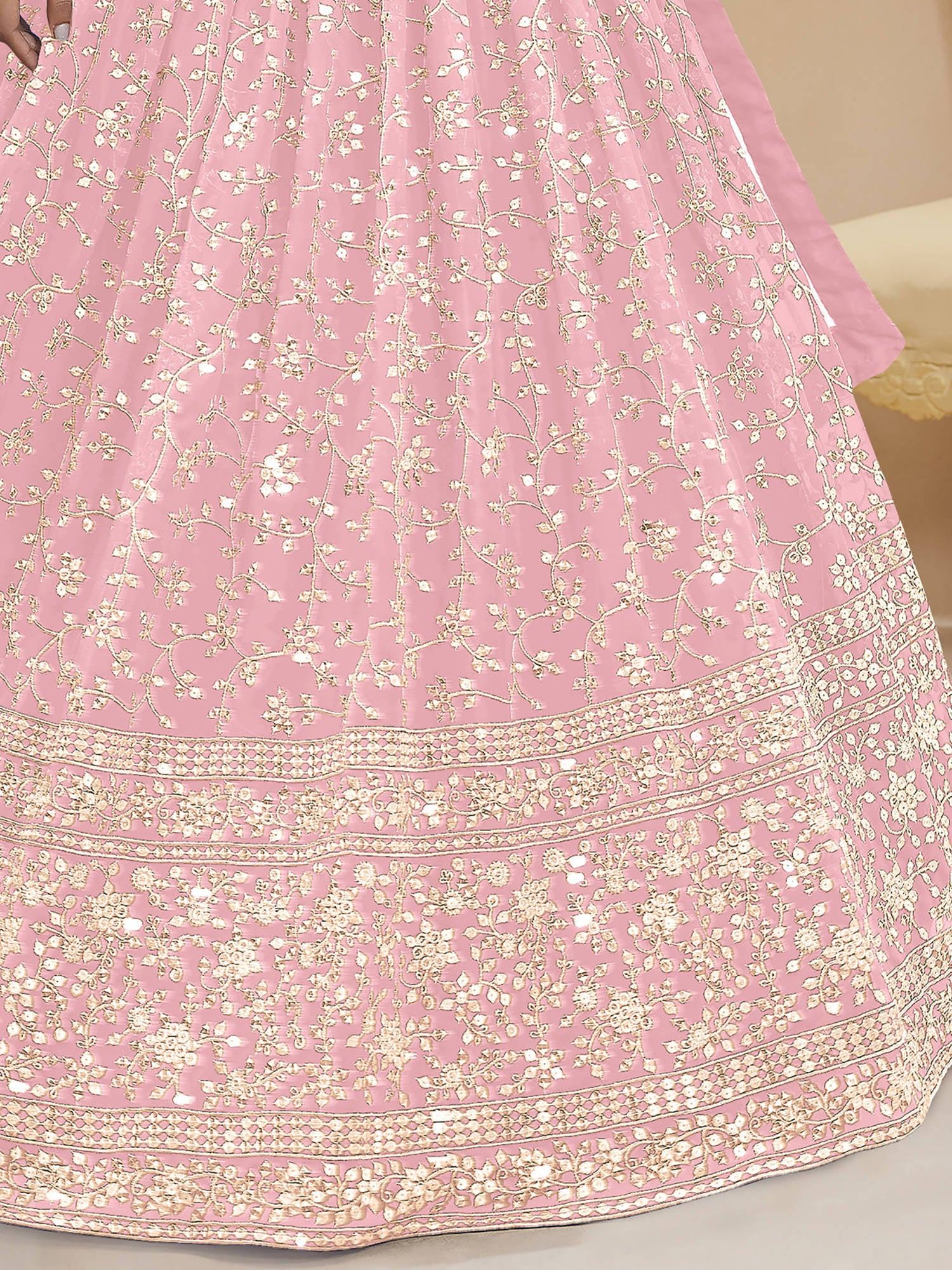 Light Pink Sequin Georgette Engagement Lehenga Choli for Women