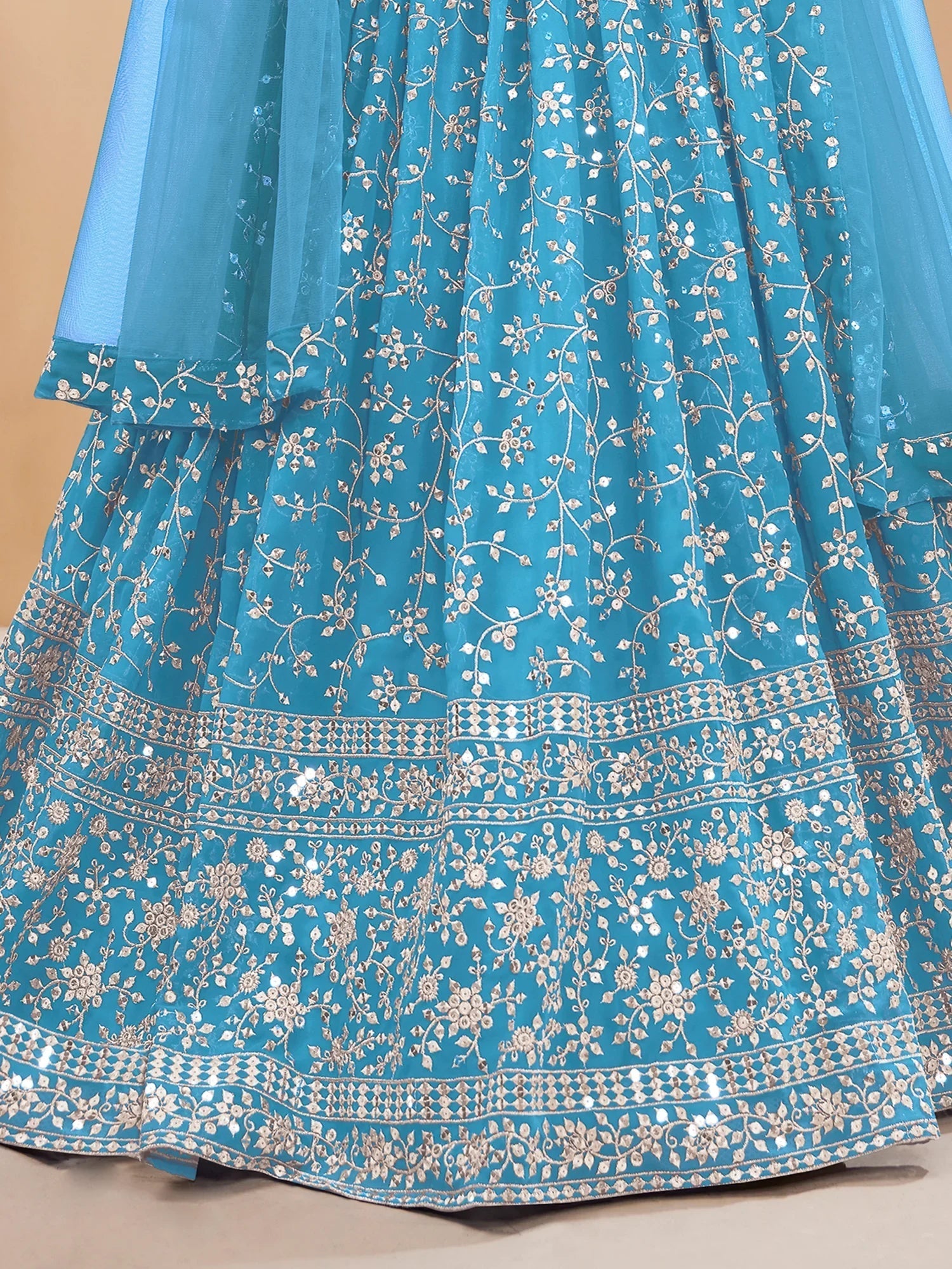 Sky Blue Embroidered Georgette Reception Lehenga Choli Occasion Wear