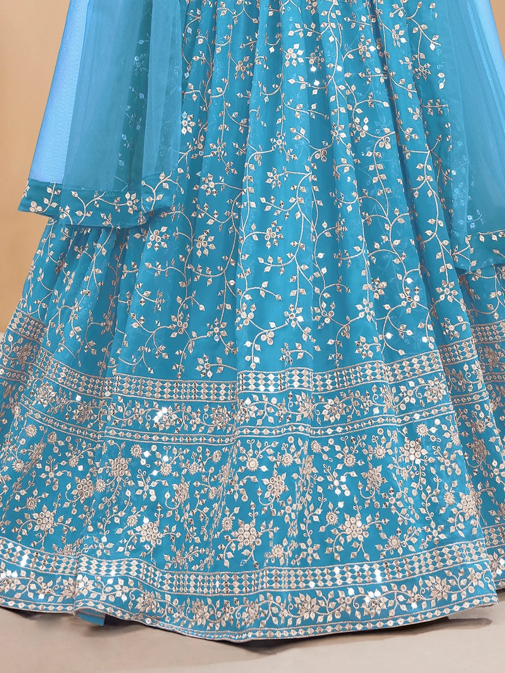 Sky Blue Embroidered Georgette Reception Lehenga Choli Occasion Wear
