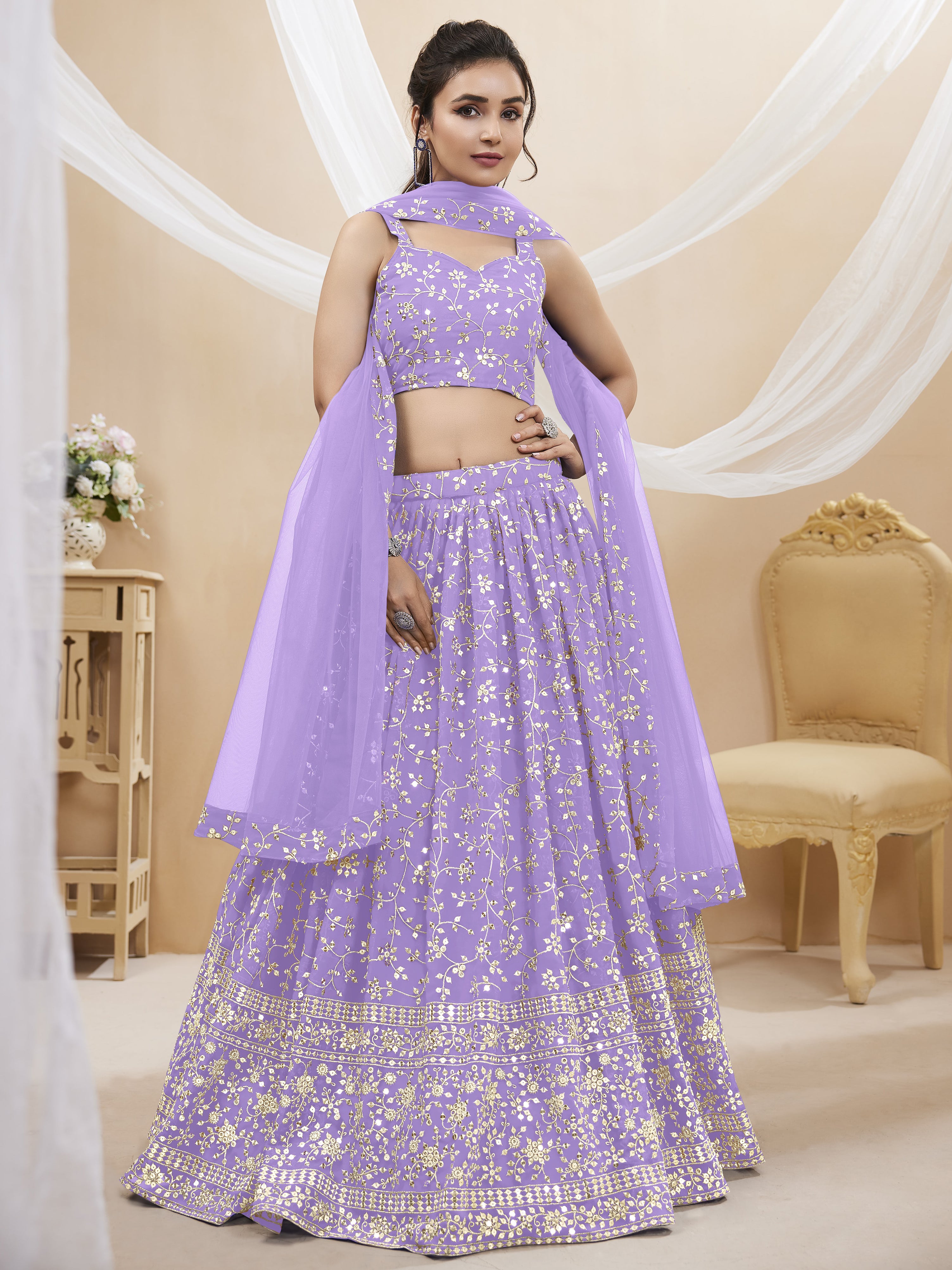Lavender Sequins Georgette Event Wear Lehenga Choli with Dupatta