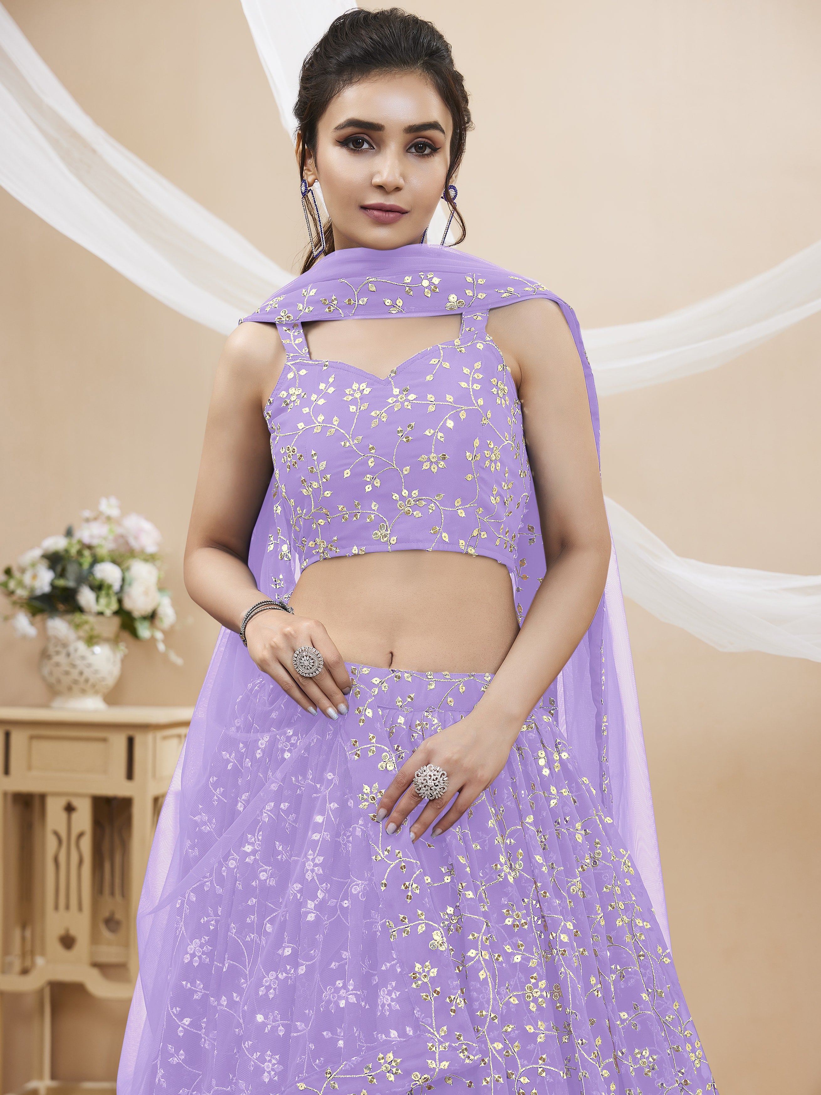 Lavender Sequins Georgette Event Wear Lehenga Choli with Dupatta
