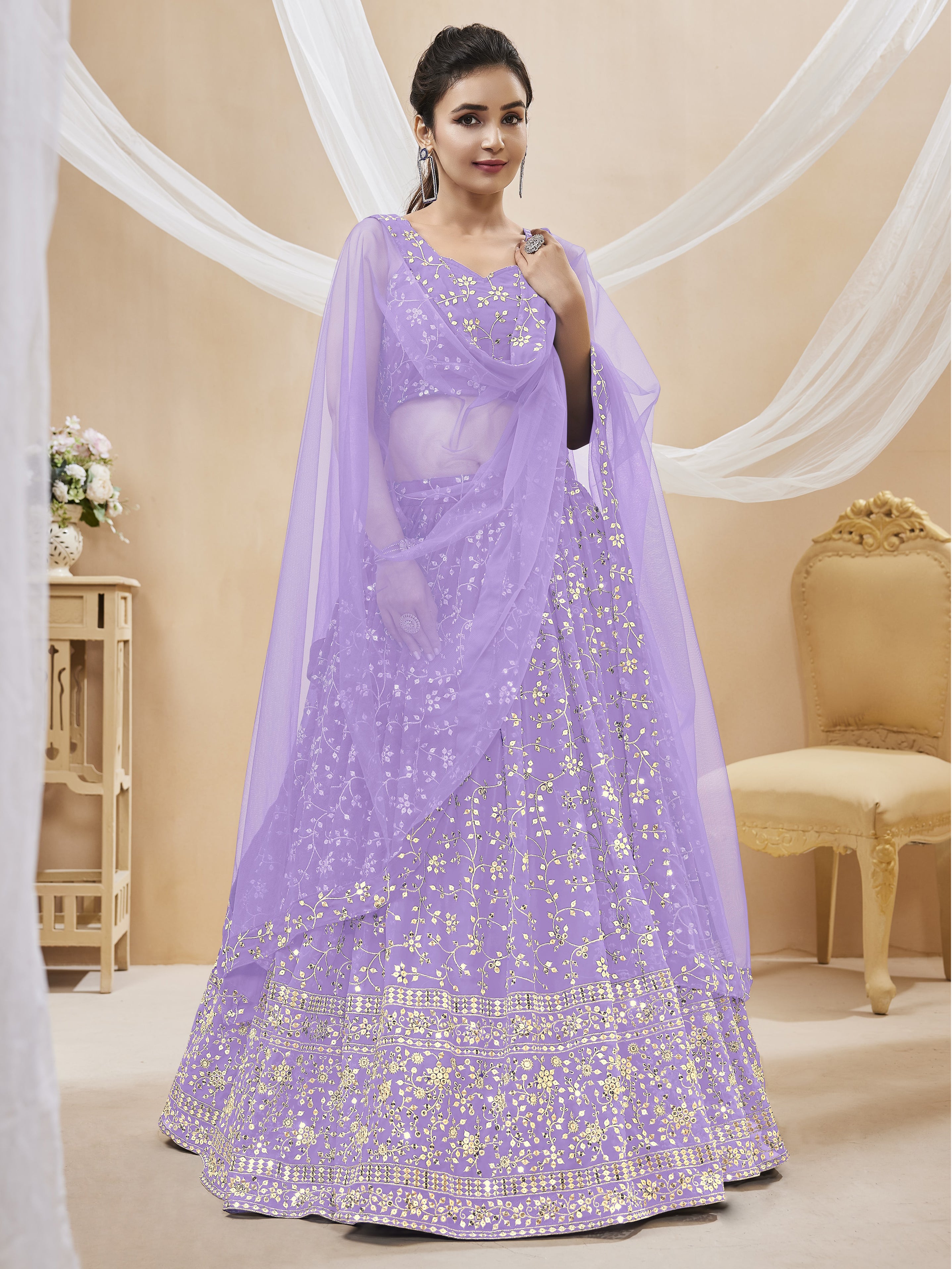 Lavender Sequins Georgette Event Wear Lehenga Choli with Dupatta