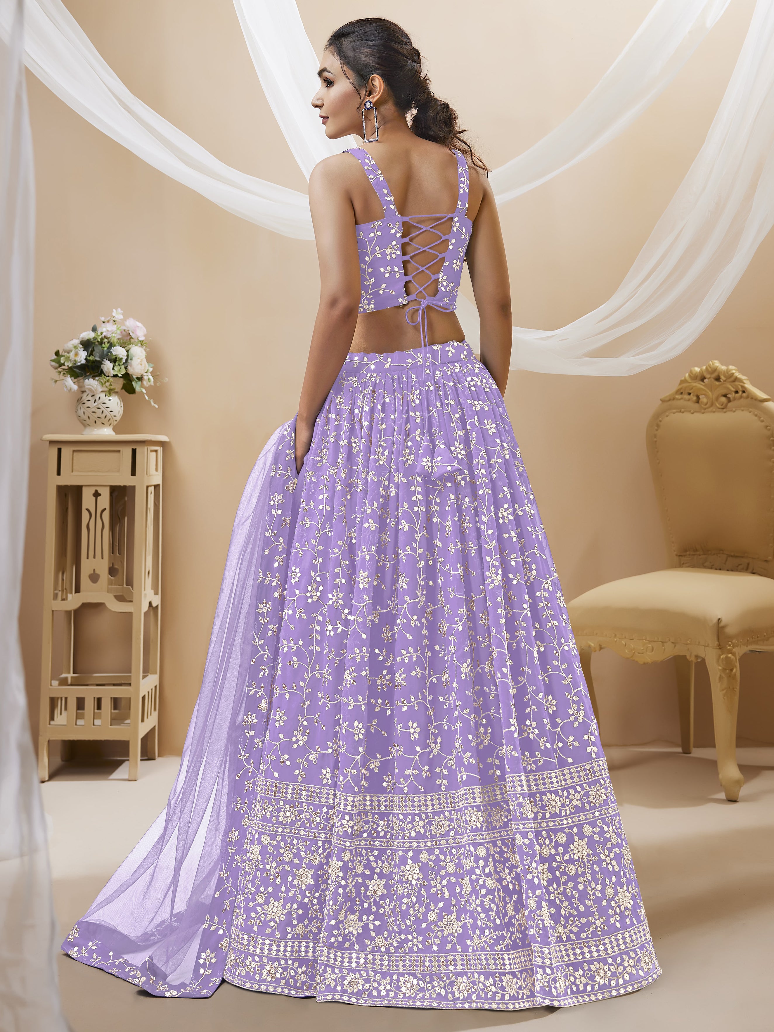 Lavender Sequins Georgette Event Wear Lehenga Choli with Dupatta