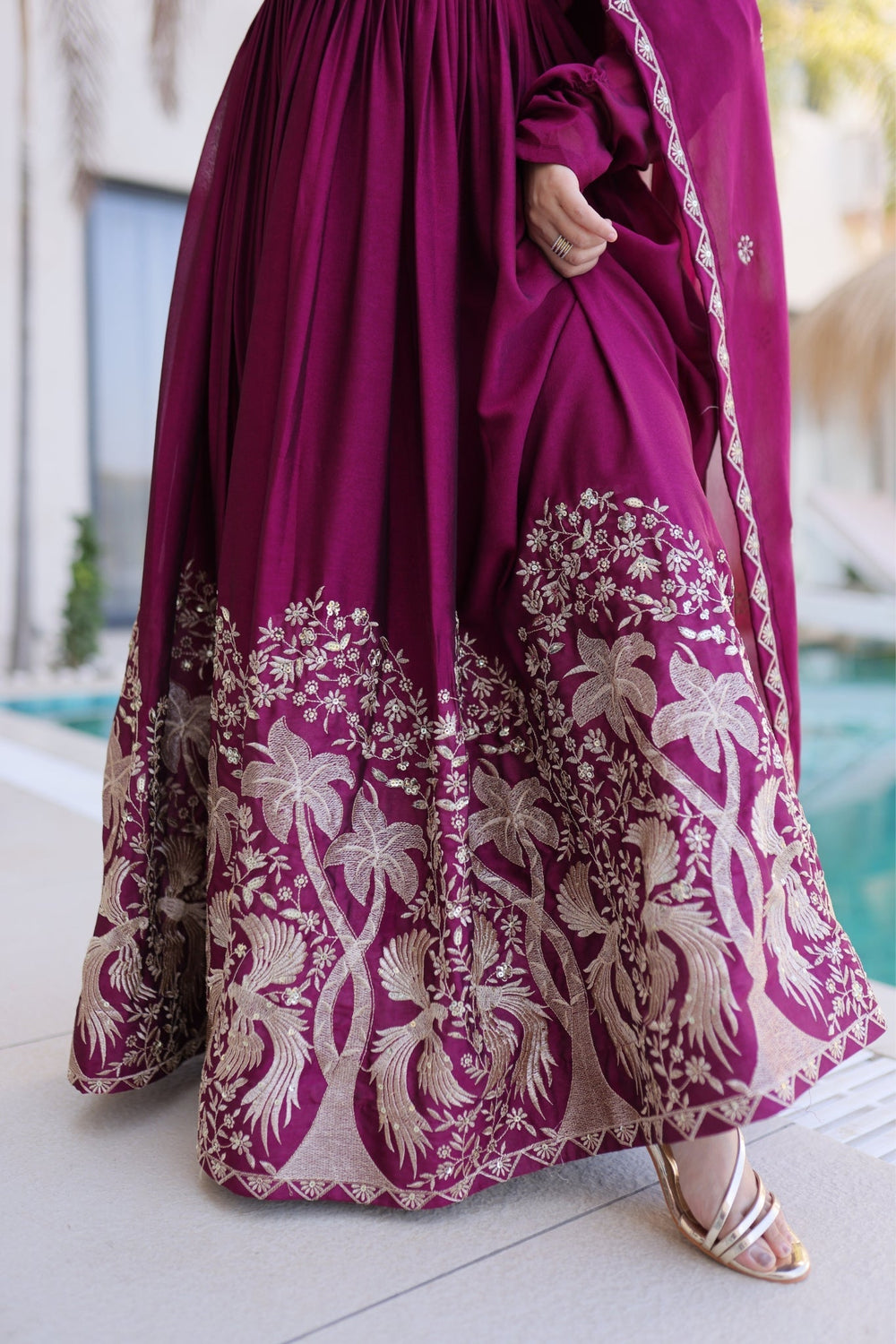 Wine Rangoli Crush Sequins Multi Embroidery Anarkali Suit for Women