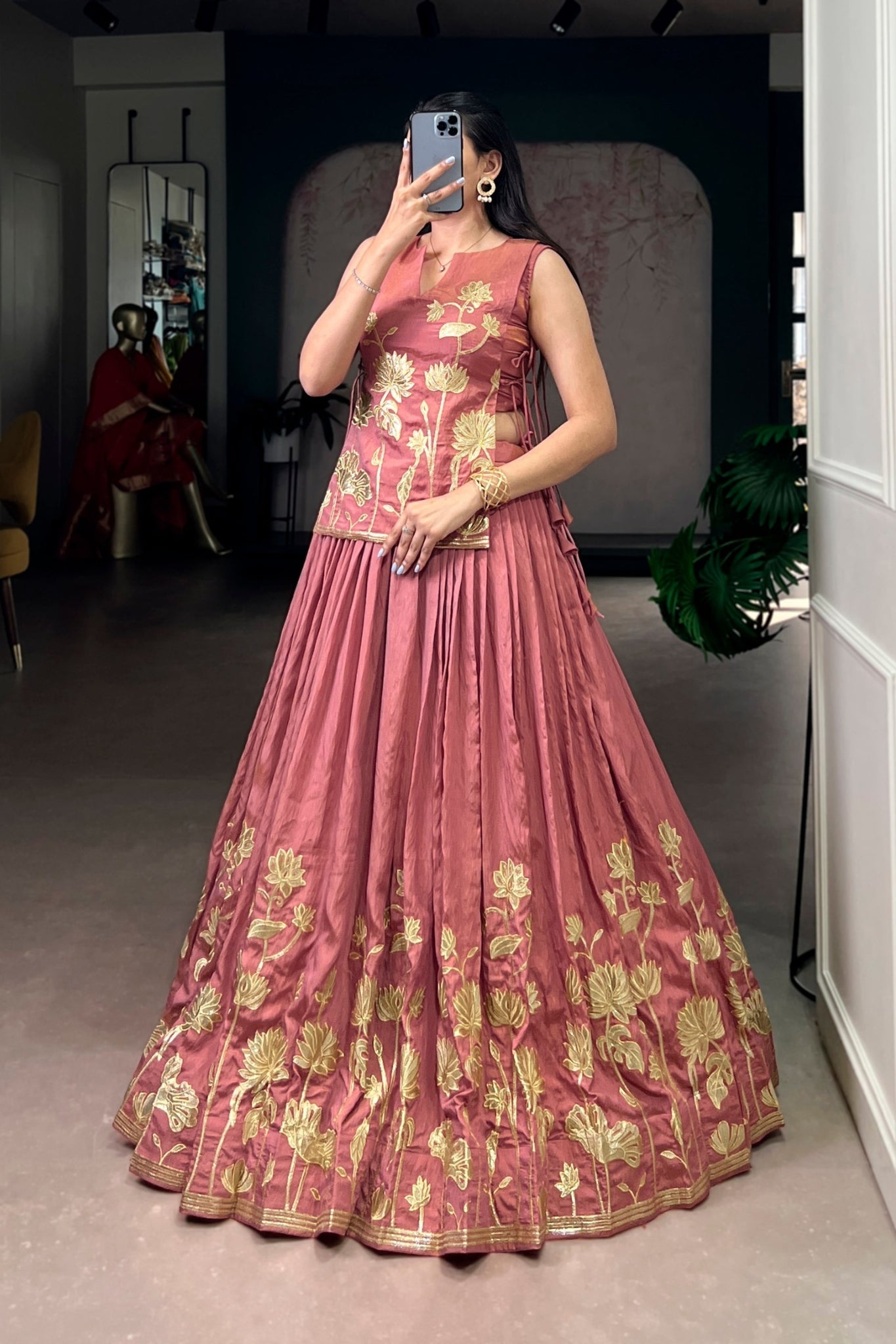 Salmon Pure Shimmer Embroidered Lehenga Co-Ord Set